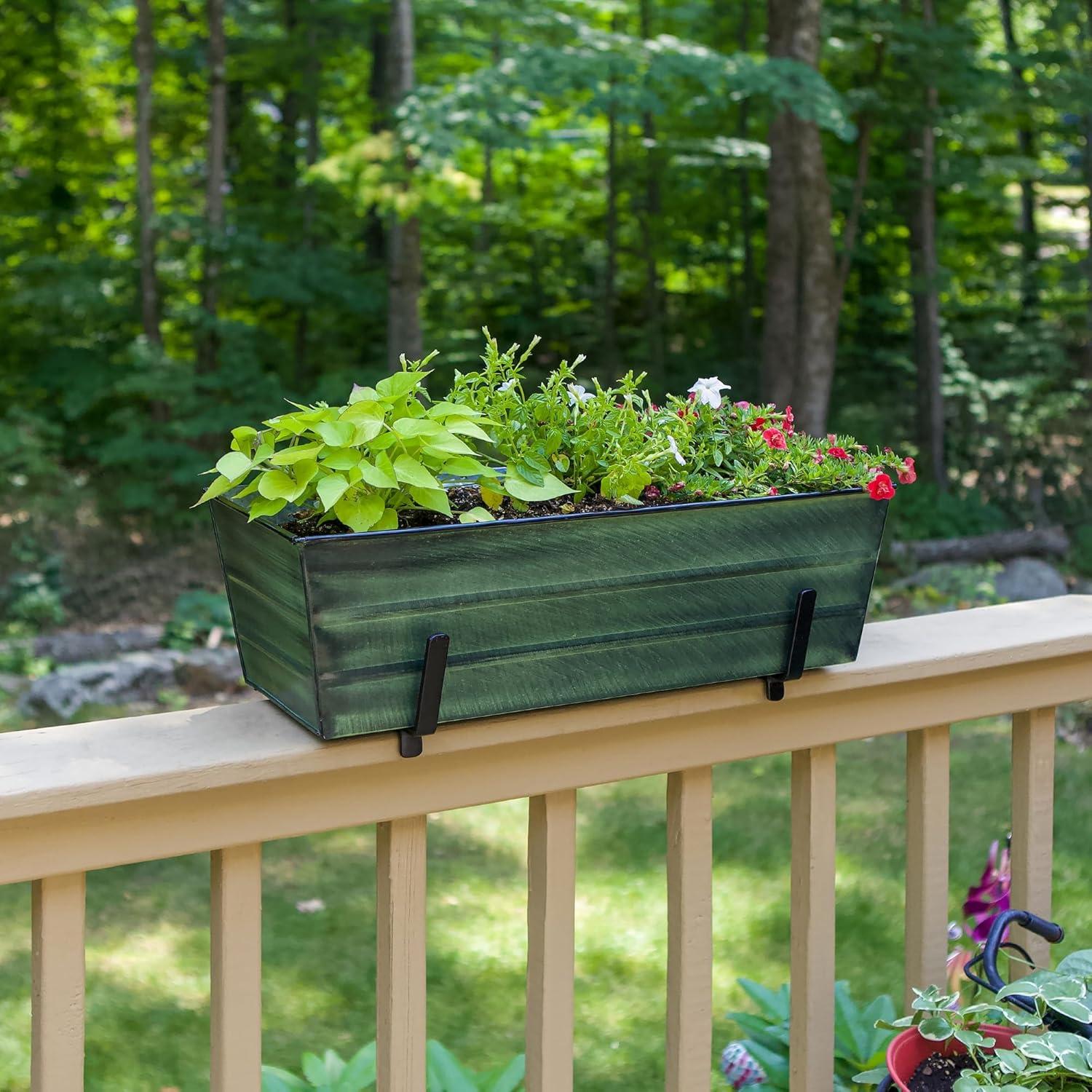 Medium Green Galvanized Flower Box with Brackets