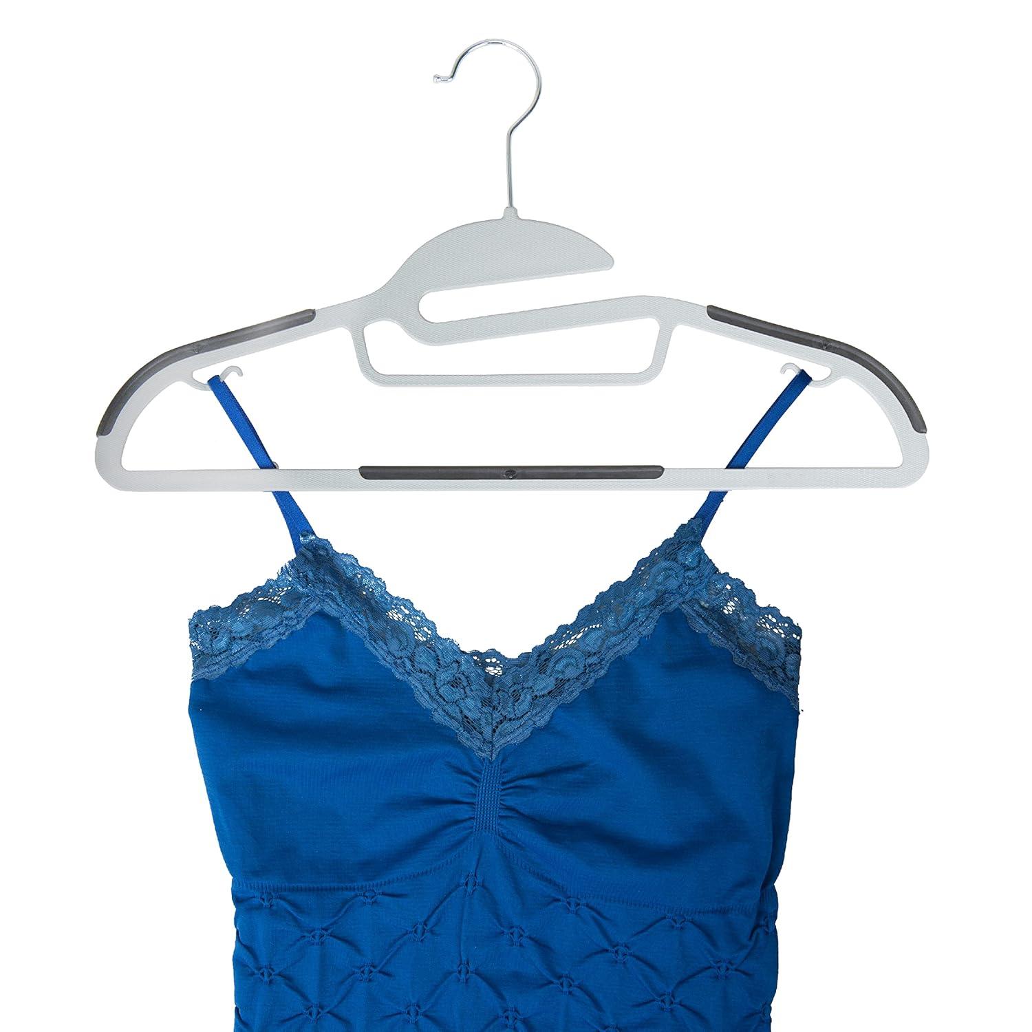 Simplify 8 Pack S-Shape Non Slip Plastic Shirt Hanger with Tie Bar in White