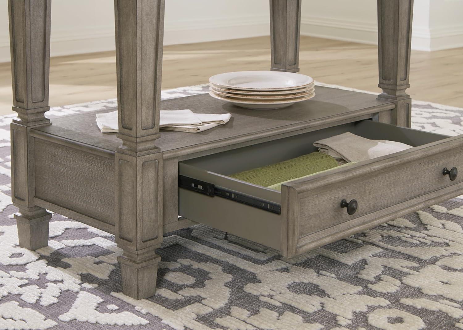 Gray and Brown Wood Counter Height Dining Table with Drawer