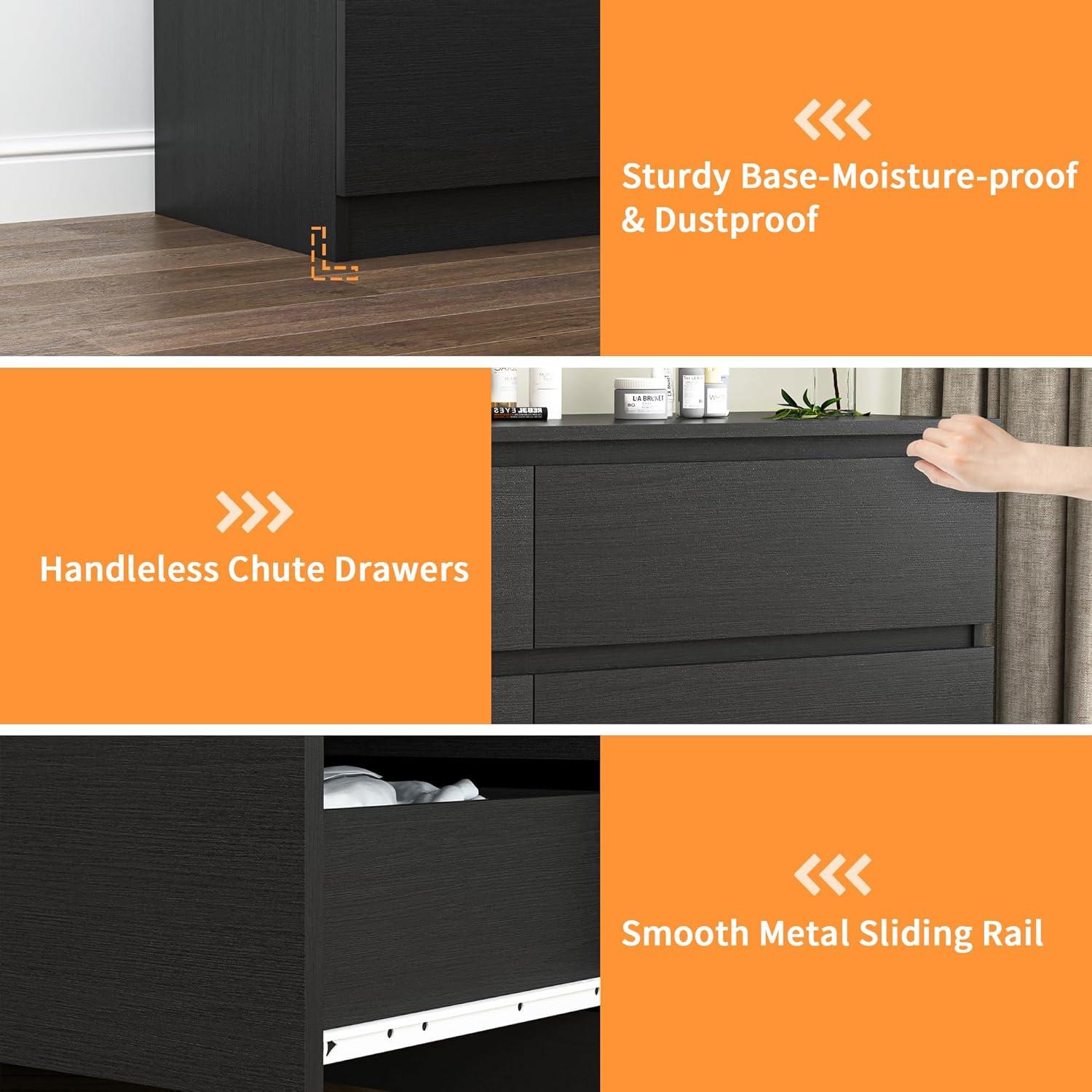 Hommoo 6 Drawer Double Dresser for Bedroom Black
