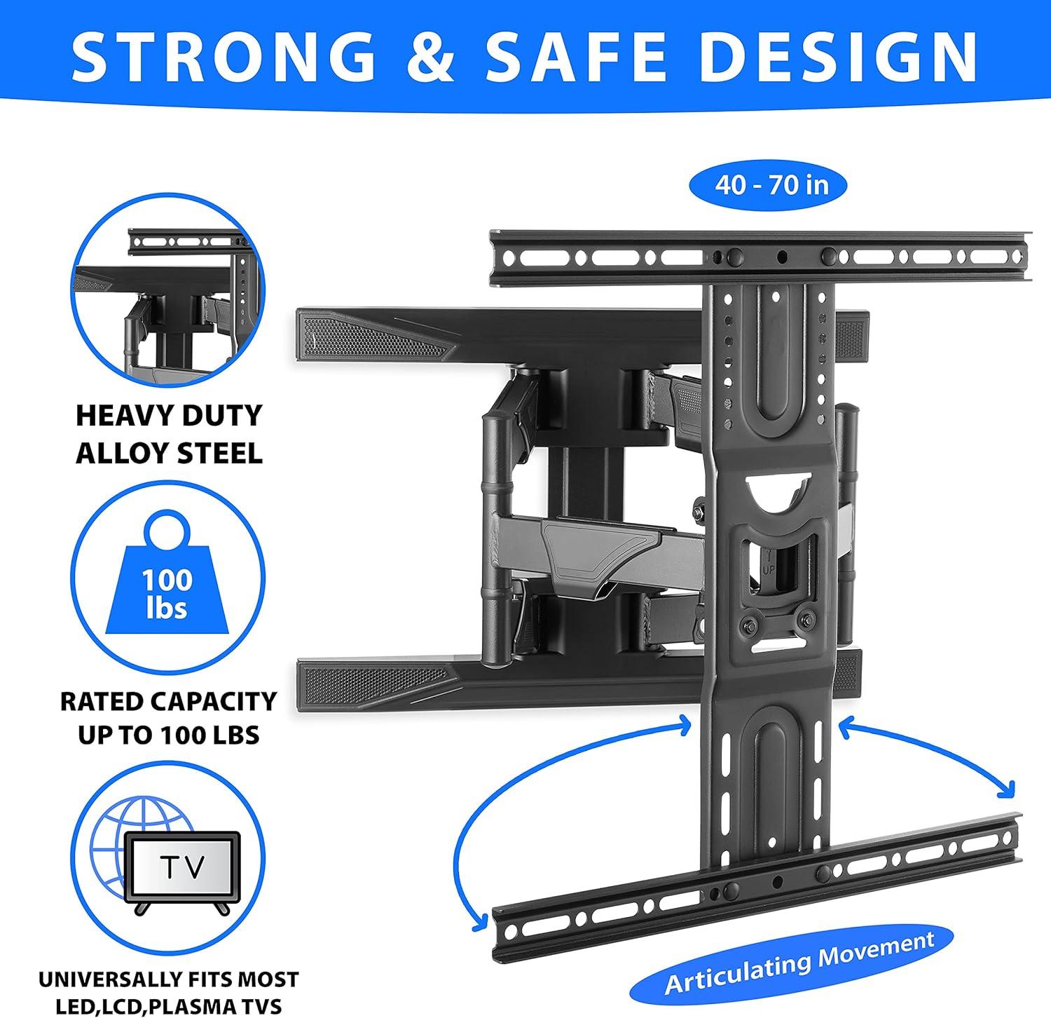 Universal Heavy-Duty Steel Full-Motion TV Wall Mount 42"-70"