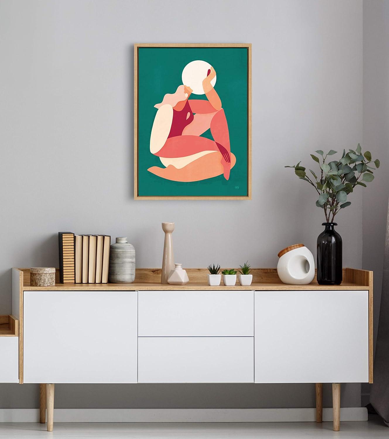 18" x 24" Sylvie How The Sun Loves The Moon Framed Canvas Wall Art by Maggie Stephenson Natural - Kate and Laurel
