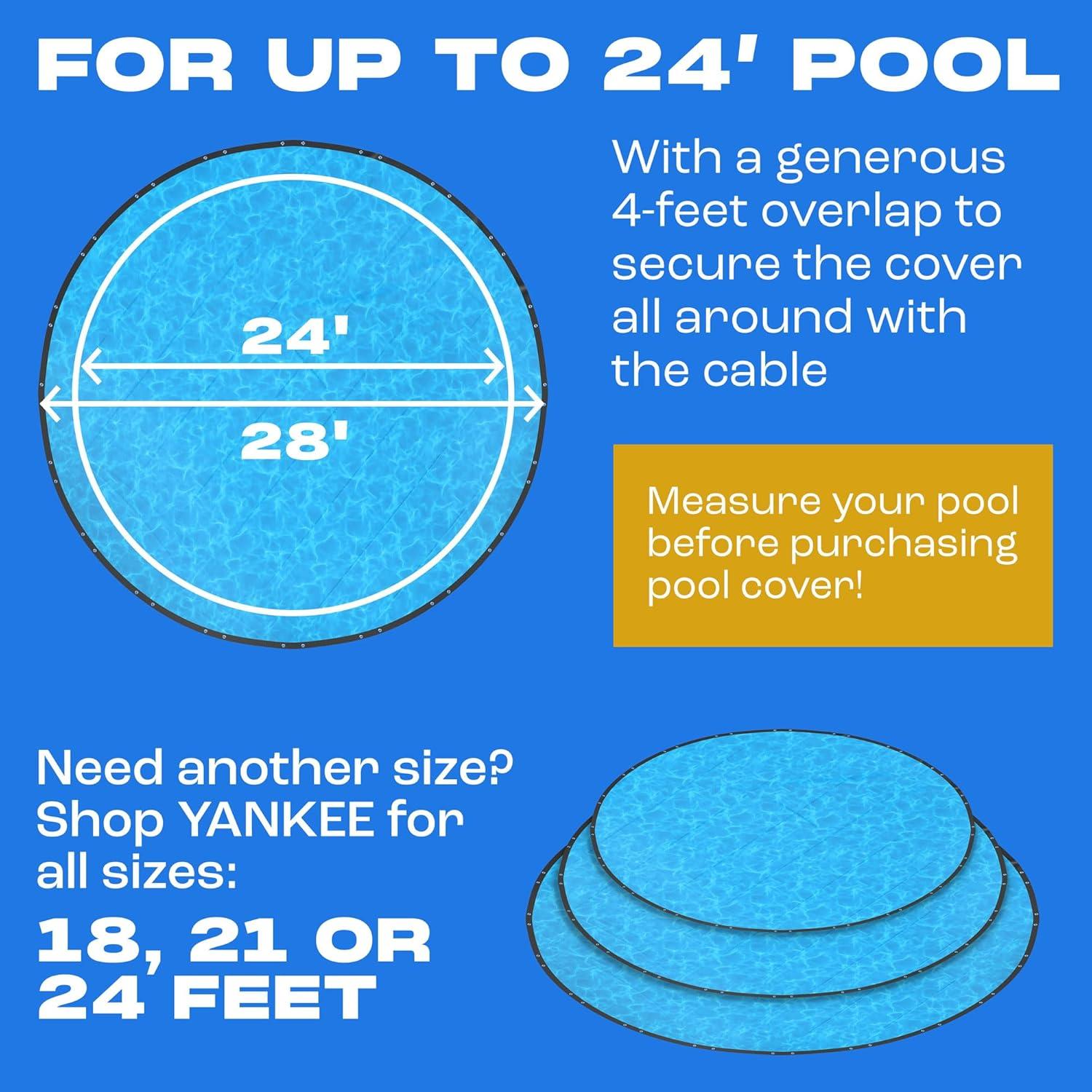 24ft Round Blue Above Ground Pool Cover with Steel Cable