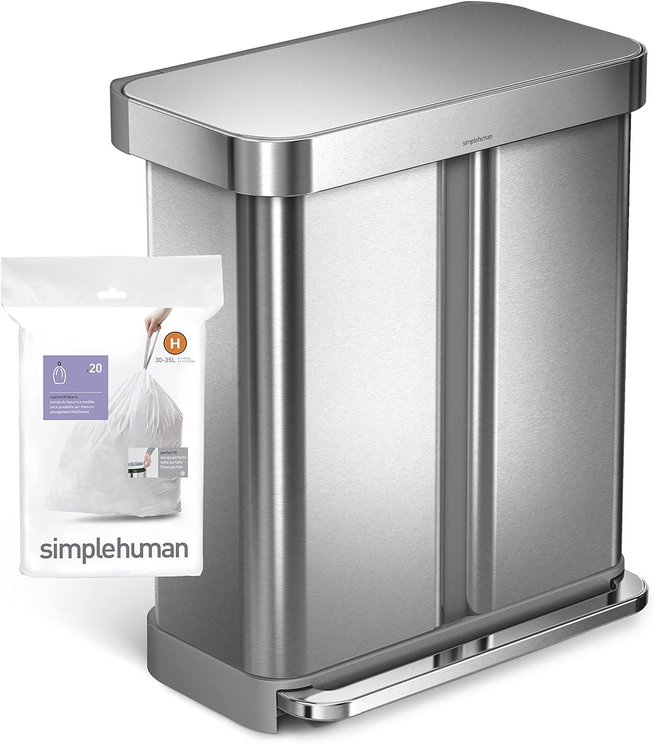 simplehuman Code H Custom Fit Drawstring Trash Bags in Dispenser Packs, 60 Count, 35 Liter / 9.3 Gallon, White