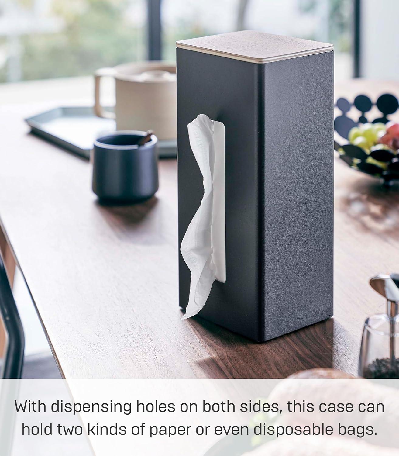 Black Steel and Wood Double-Sided Tissue Box Holder