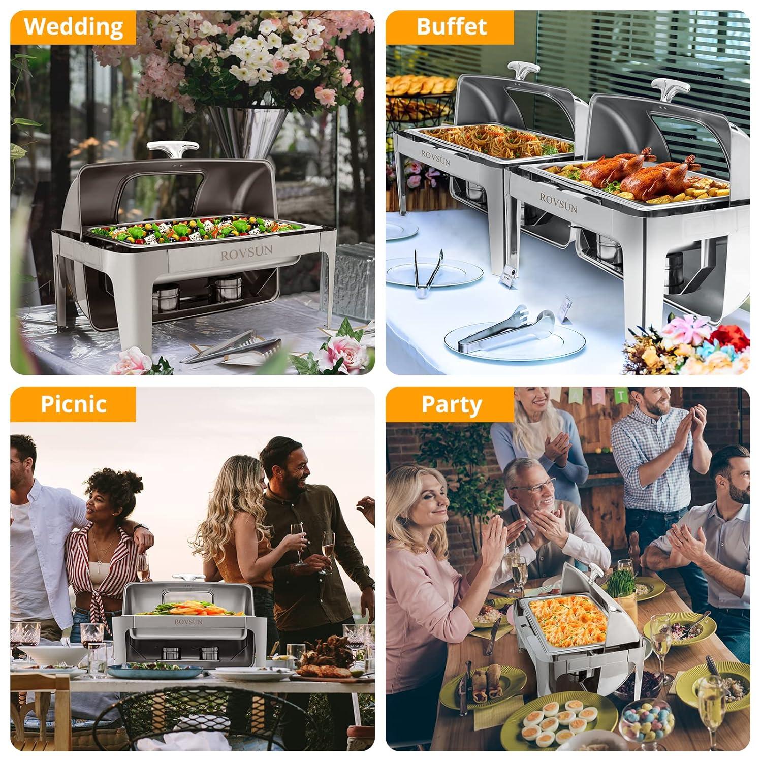 ROVSUN Roll Top Silver Stainless Steel Chafing Dish Buffet Set