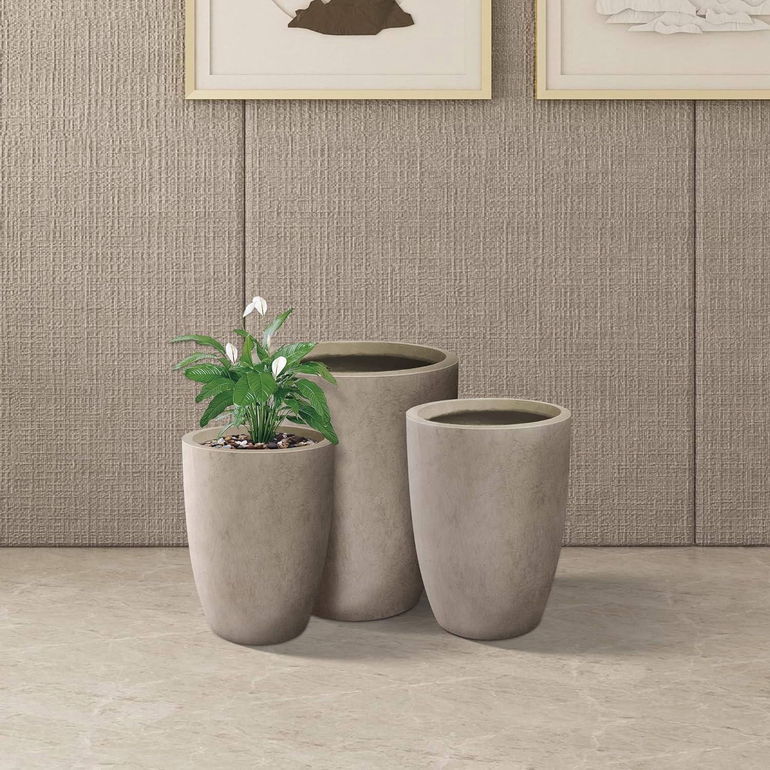 Weathered Gray Tall Round Concrete Planters Set of 3