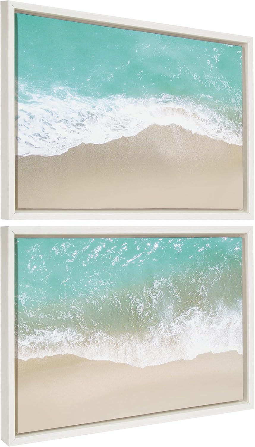 Kate and Laurel Sylvie Ocean Beach Fantasy Left and Right Framed Canvas by The Creative Bunch Studio, 2 Piece 18x24, White