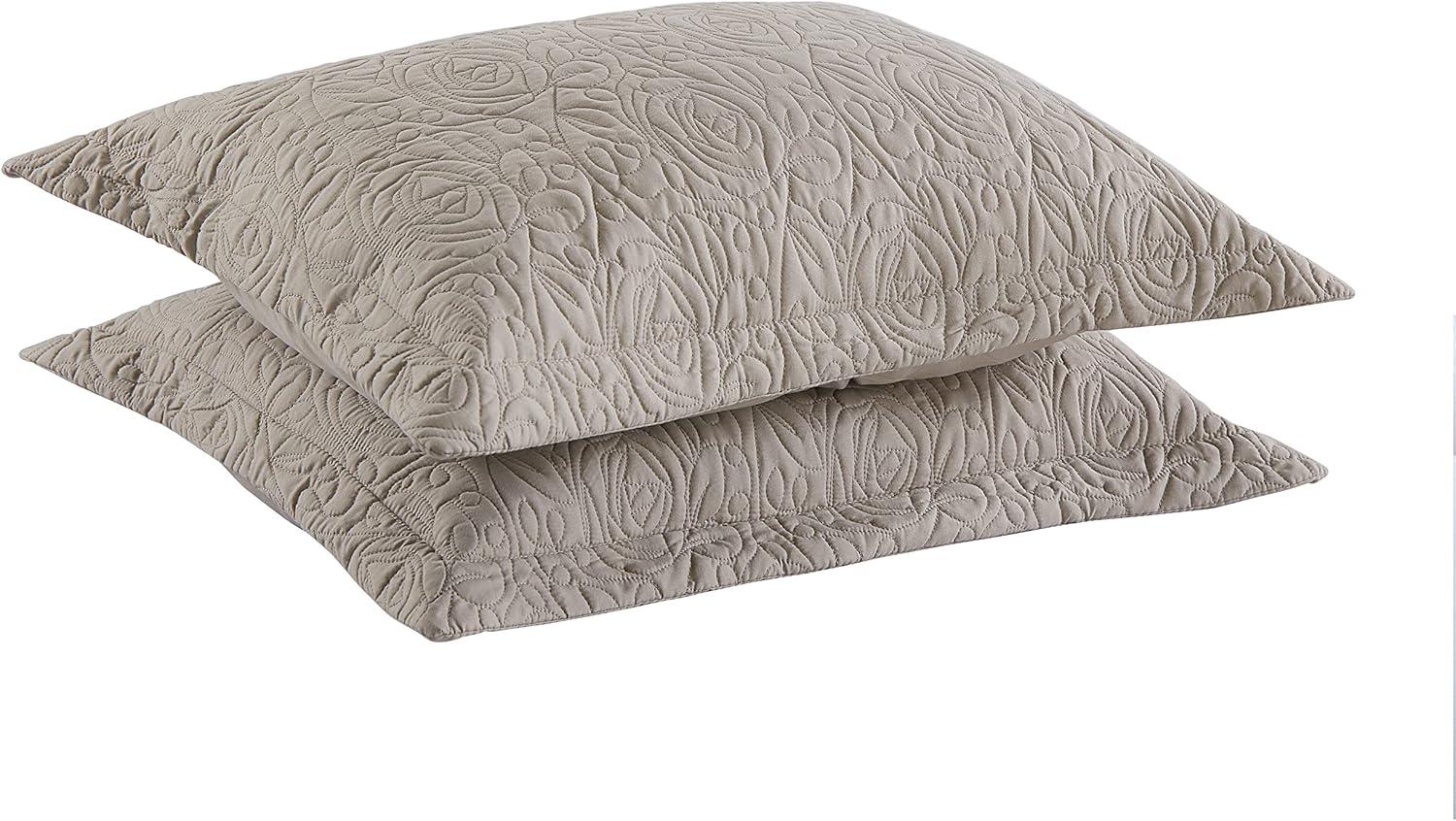 Taupe Embroidered Hypoallergenic Cotton Standard Pillow Shams