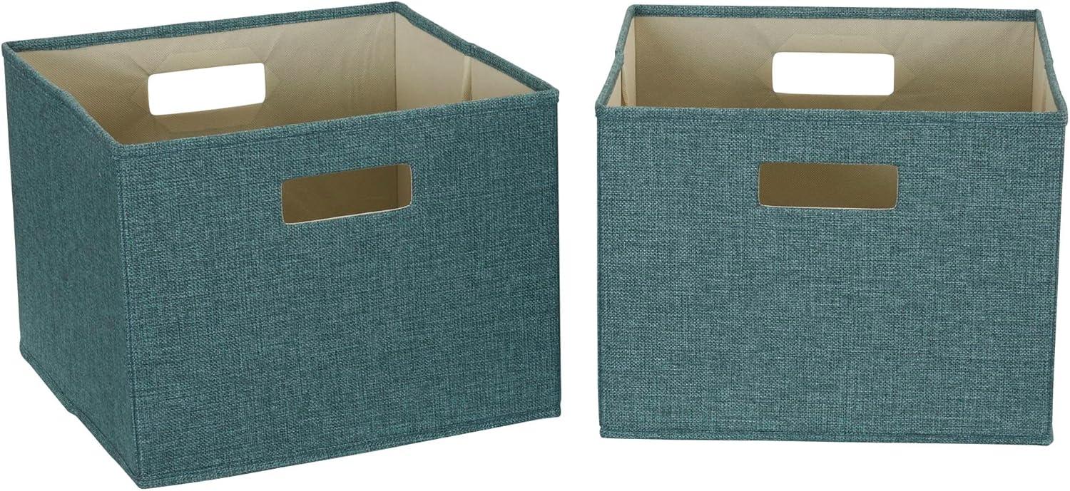 Teal Poly-Cotton Foldable Storage Cubes with Handles, 2 Pack