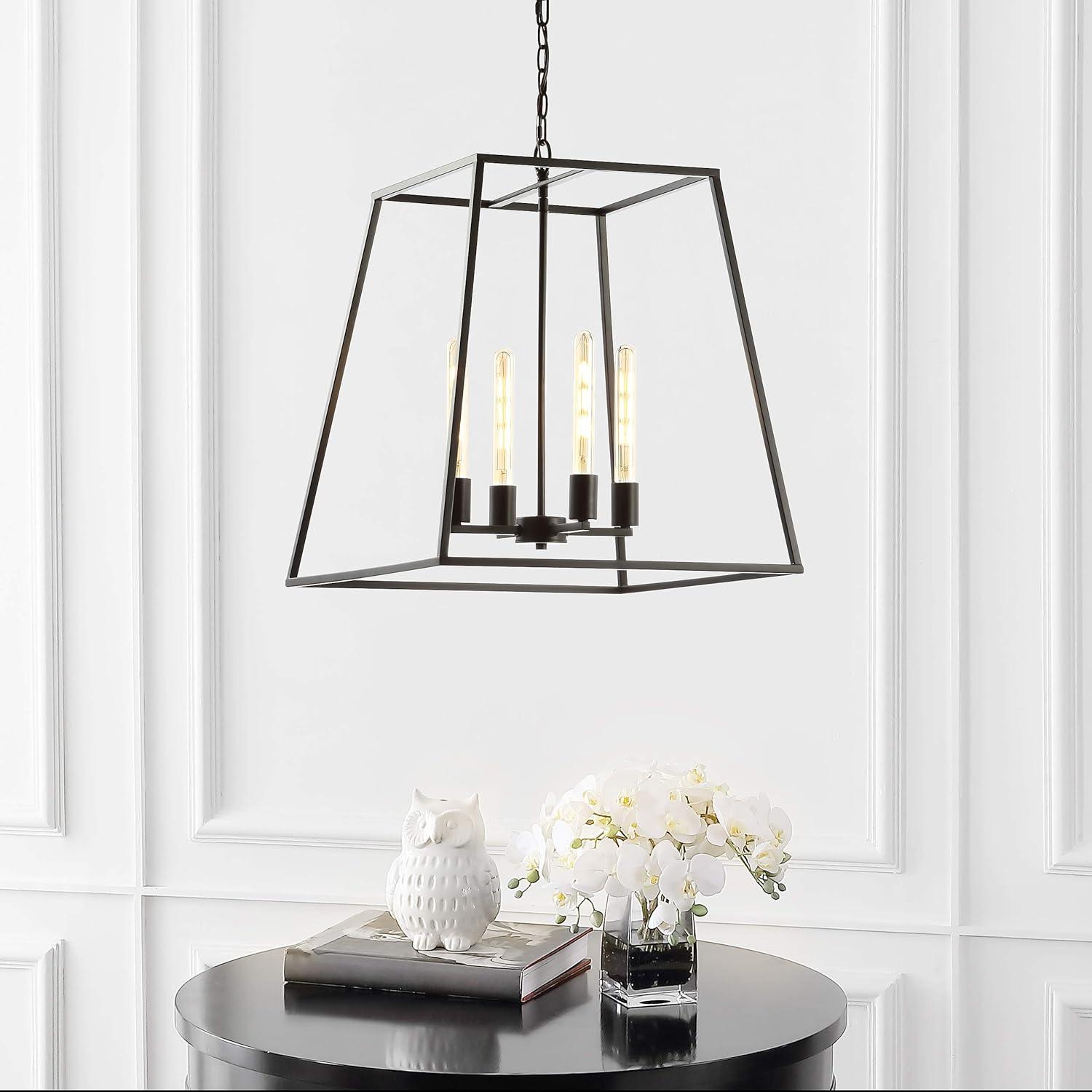 Hutson 4-Light 21" Iron Modern Angled LED Chandelier, Black