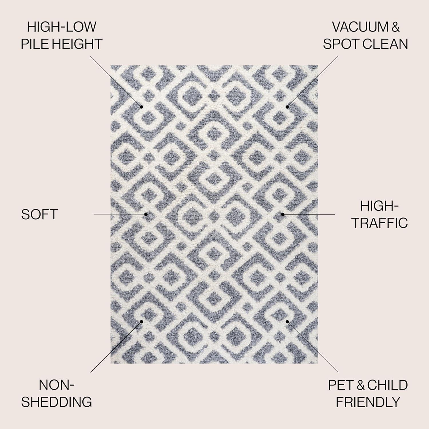 3' x 5' Astrid Retro Trellis High-Low Area Rug, Cream/Gray - JONATHAN Y