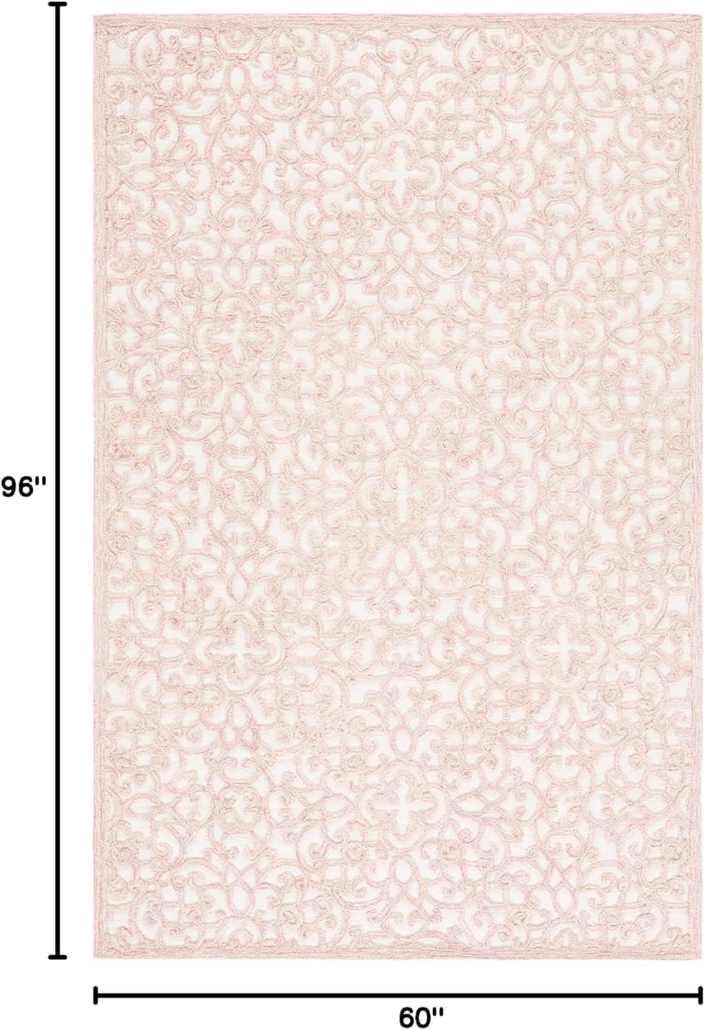 Ivory and Pink Hand-Tufted Wool 5' x 8' Area Rug