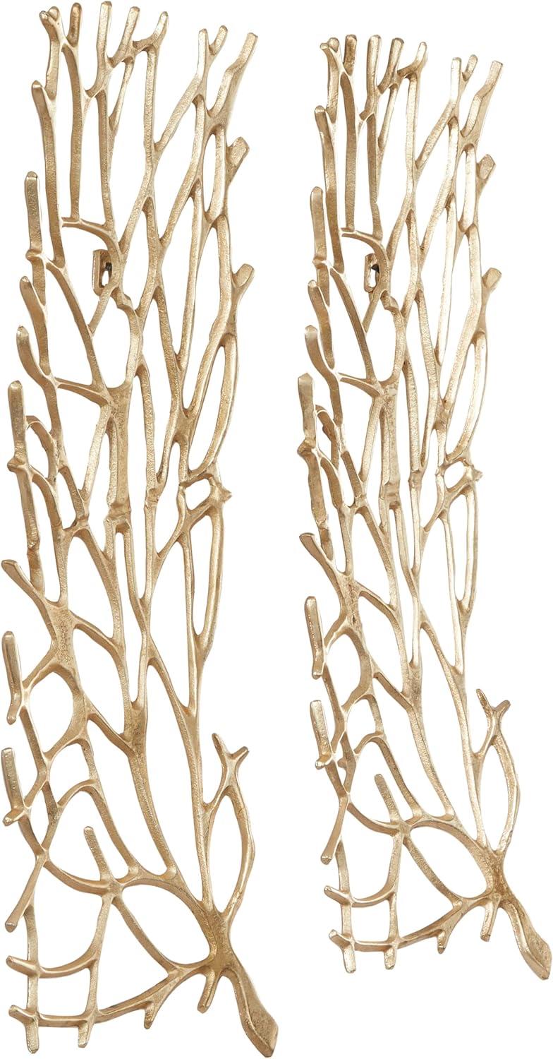 Gold Aluminum Coral Inspired Wall Sculpture Set