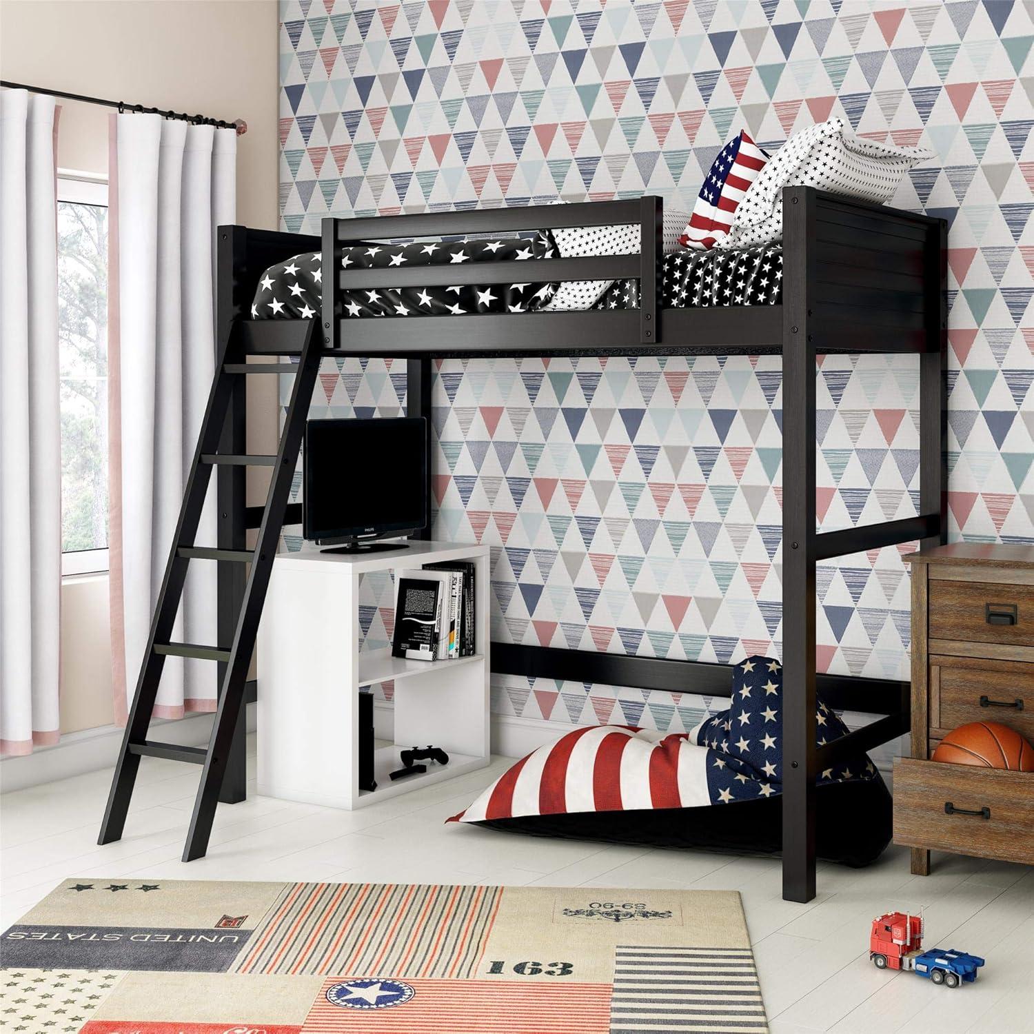 Black Pine Twin Loft Bed with Ladder and Guardrails