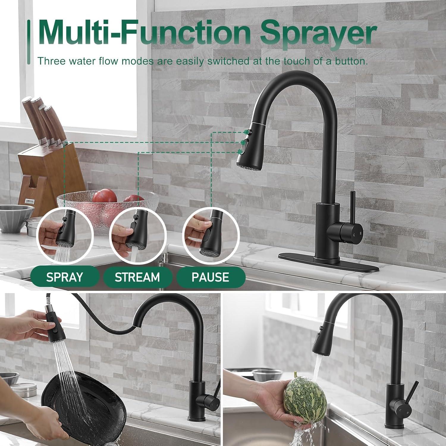 GAGALIFE Single Handle Pull Down Sprayer Kitchen Faucet High Arc Stainless Steel Faucet with 3-Function Sprayer JJL-CL-PT-SDP-C