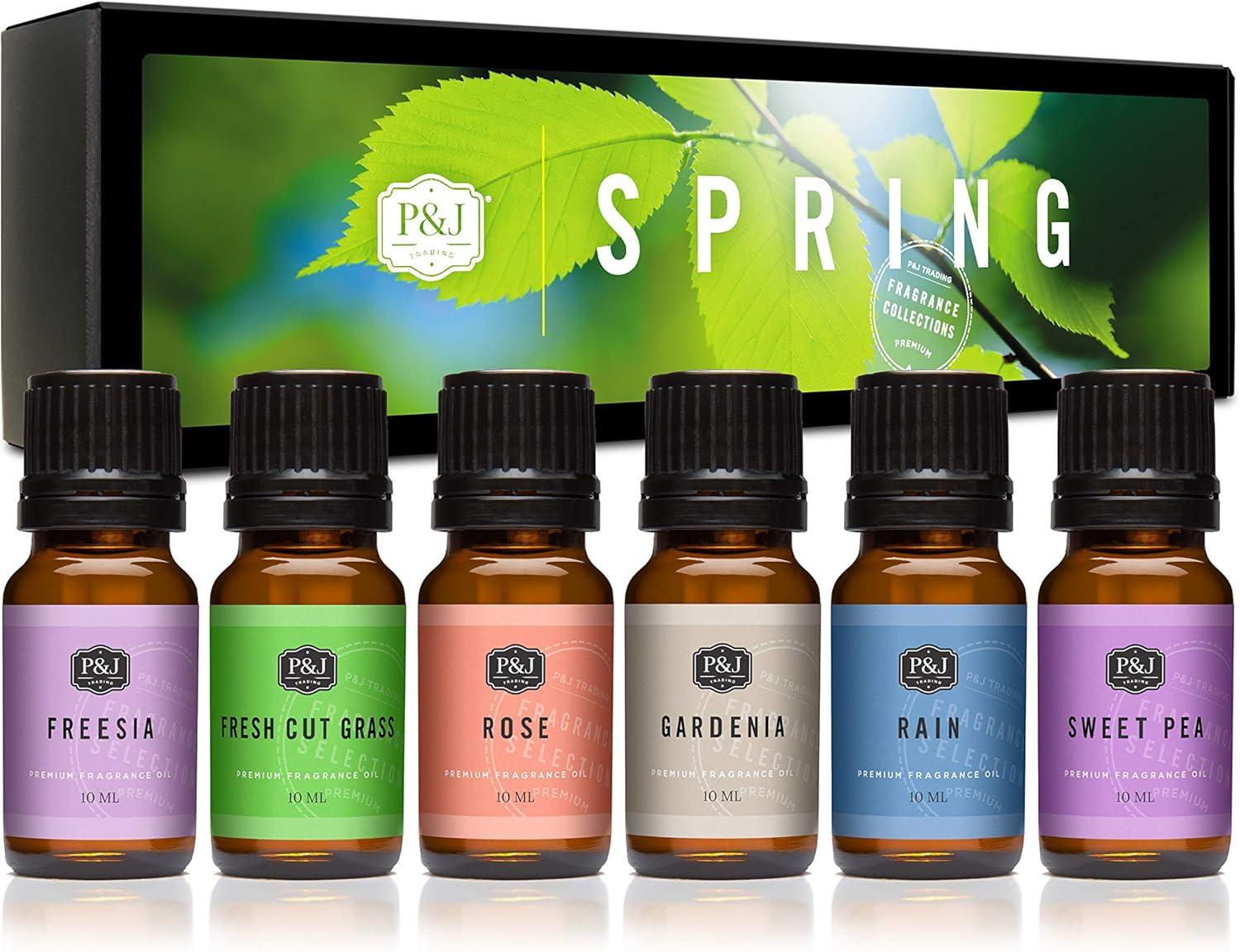 Spring Essence Aromatic Fragrance Oil Set - Gardenia, Sweet Pea, Grass, Rain, Freesia, Rose - 10ml