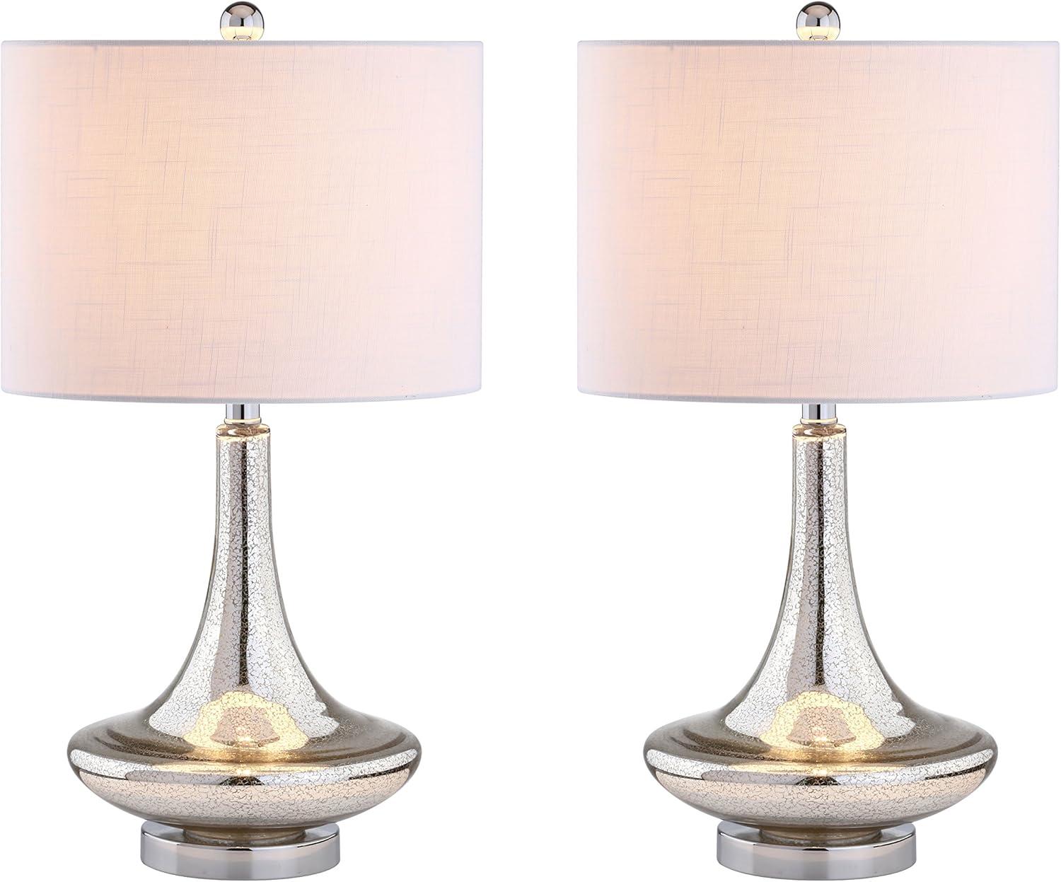 JONATHAN Y JYL1081A-SET2 Cecile 25.5" Glass Teardrop LED Table Lamp, Contemporary, Transitional for living room, dinning room, bedroom, office Bulb Included, Mercury Silver/Chrome (Set of 2)