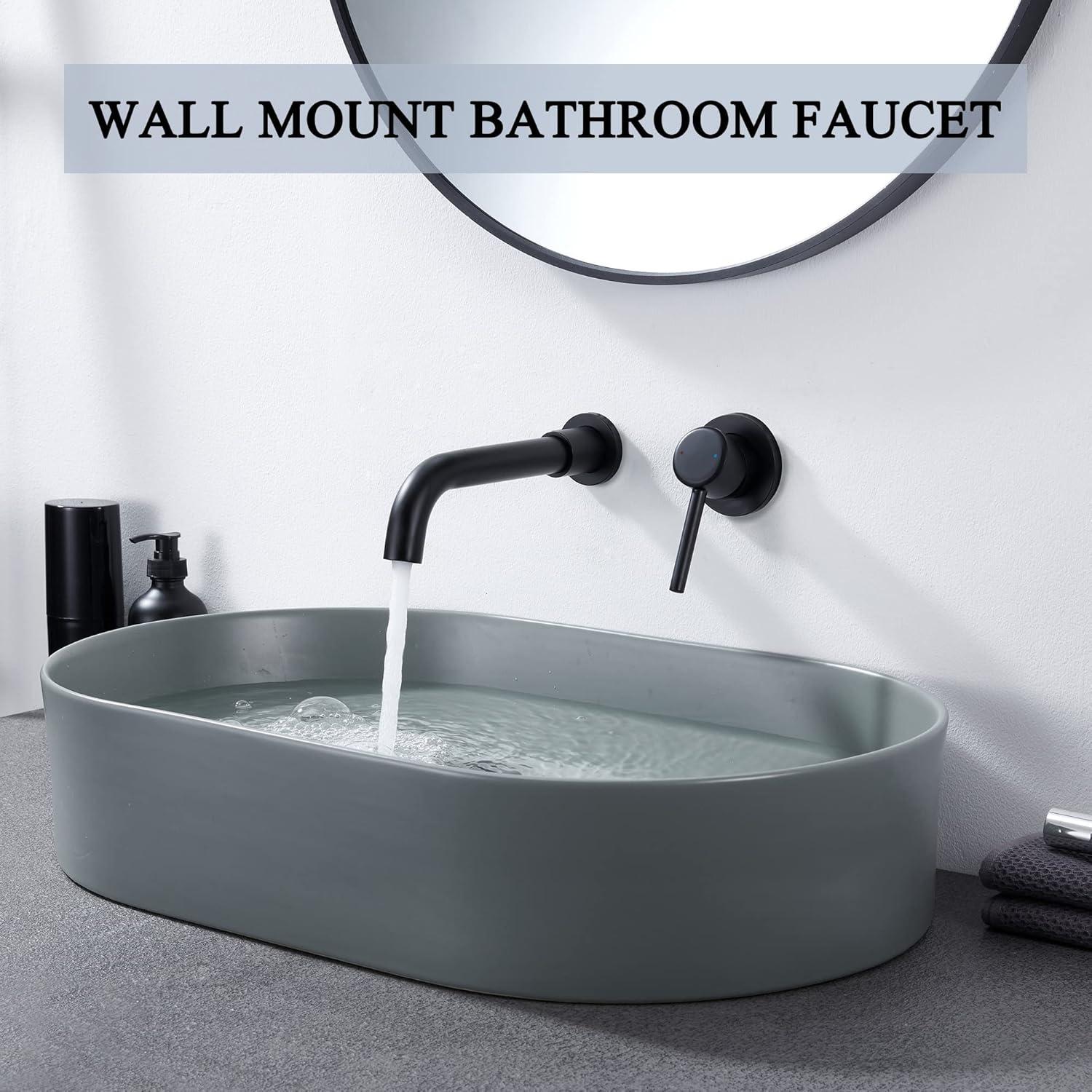 Matte Black Wall-Mounted Bathroom Faucet with Brass Valve