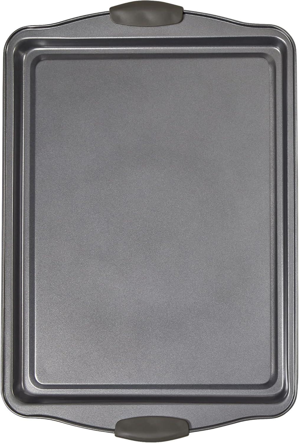 Gray Non-Stick Aluminum Cookie Sheet Set with Silicone Handles