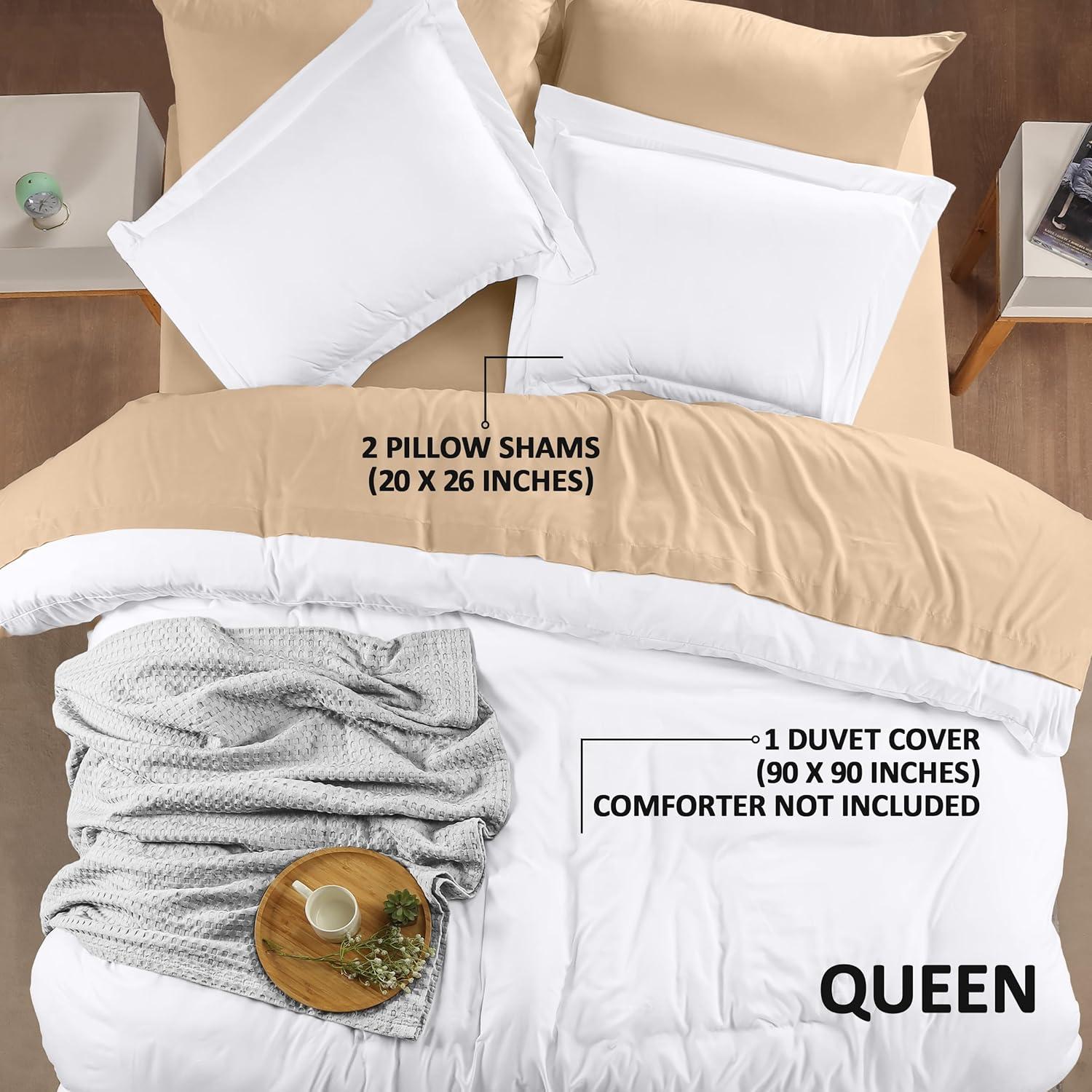 White Queen Brushed Microfiber Duvet Cover Set with Pillow Shams