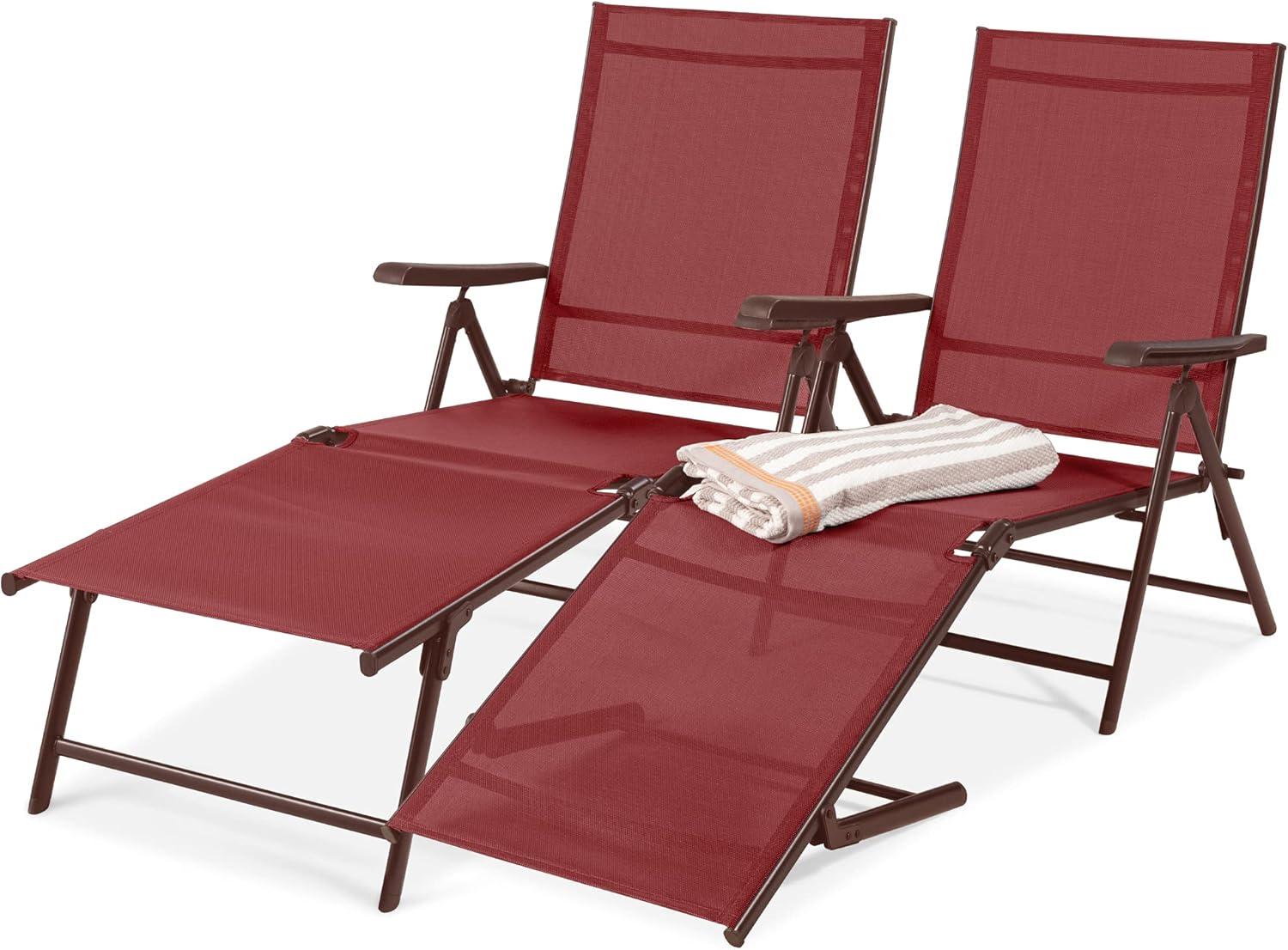 Best Choice Products Set of 2 Outdoor Patio Chaise Lounge Chair Adjustable Folding Pool Lounger w/ Steel Frame - Red