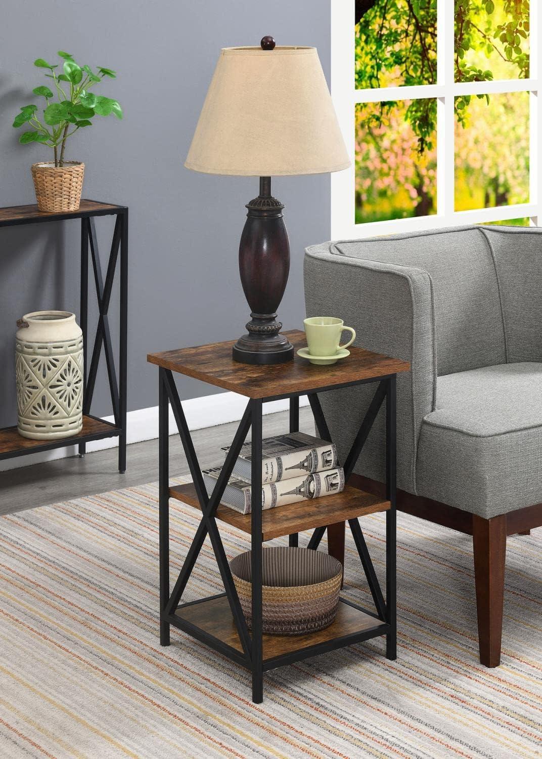 Tucson End Table with Shelves, Weathered Barnwood & Black