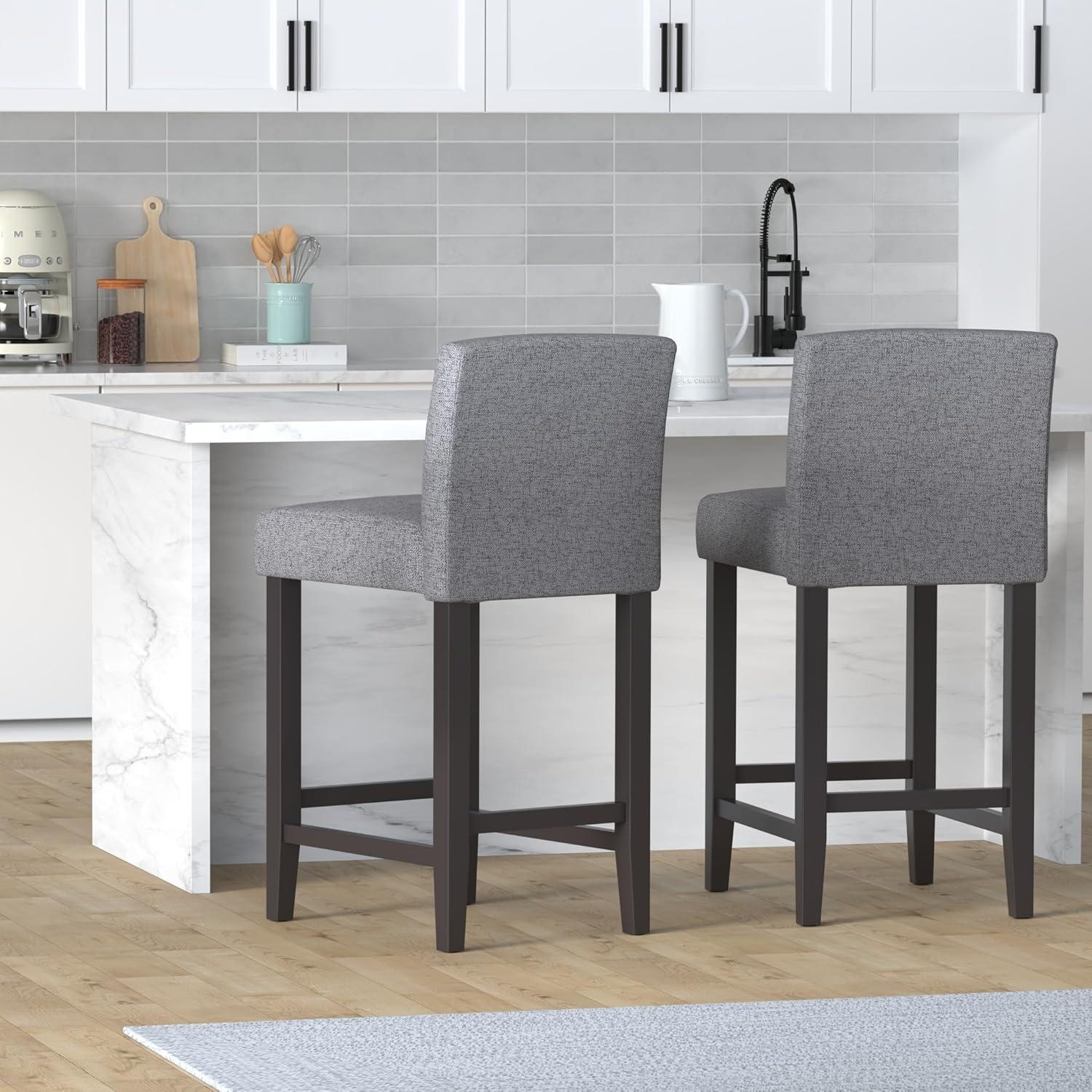 Fog Gray Upholstered Swivel Bar Stools with Wood Legs, Set of 2