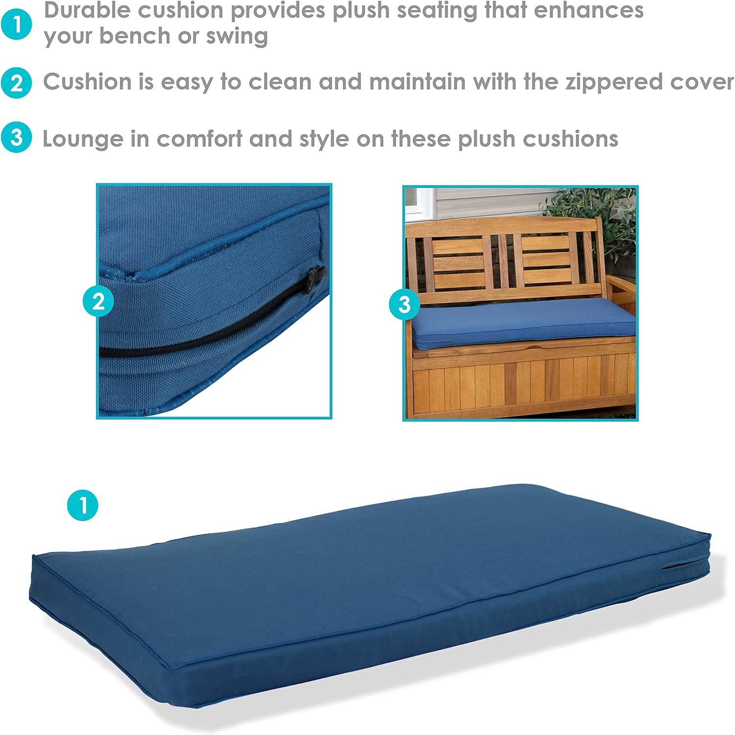 Plush Rectangle Outdoor Bench Cushion in Vibrant Blue Polypropylene