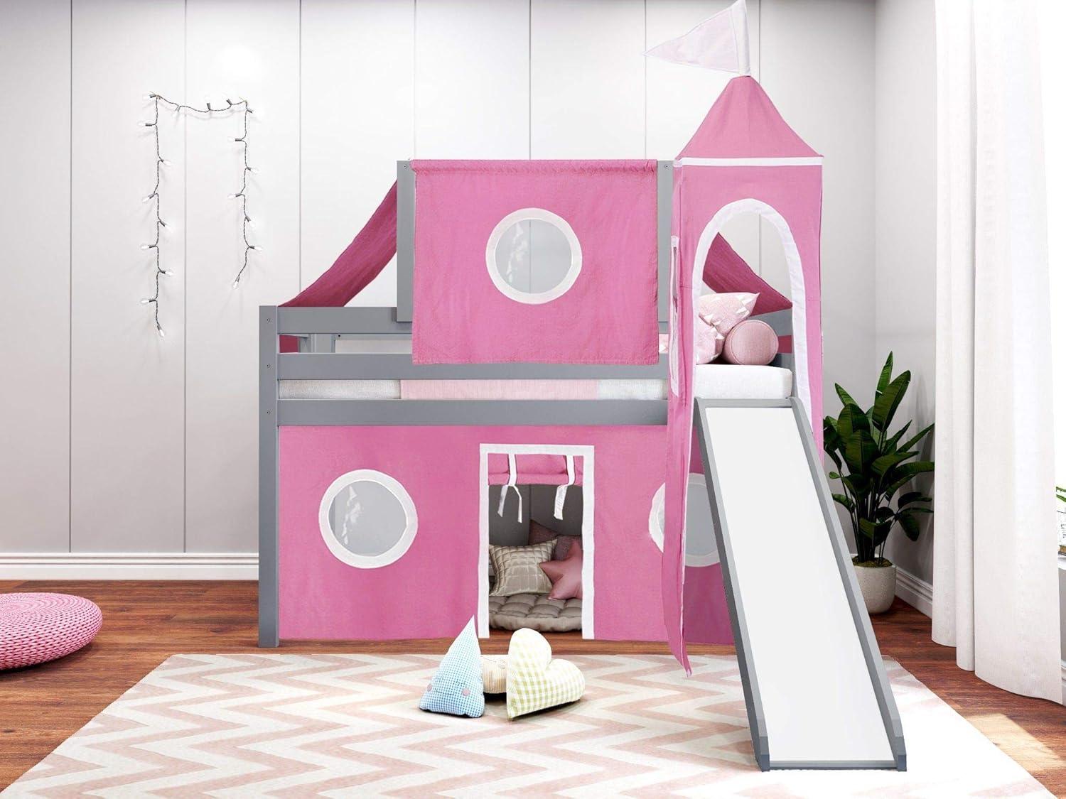 JACKPOT Solid Wood Prince & Princess Low Loft Twin Bed in Gray/Gray Camo