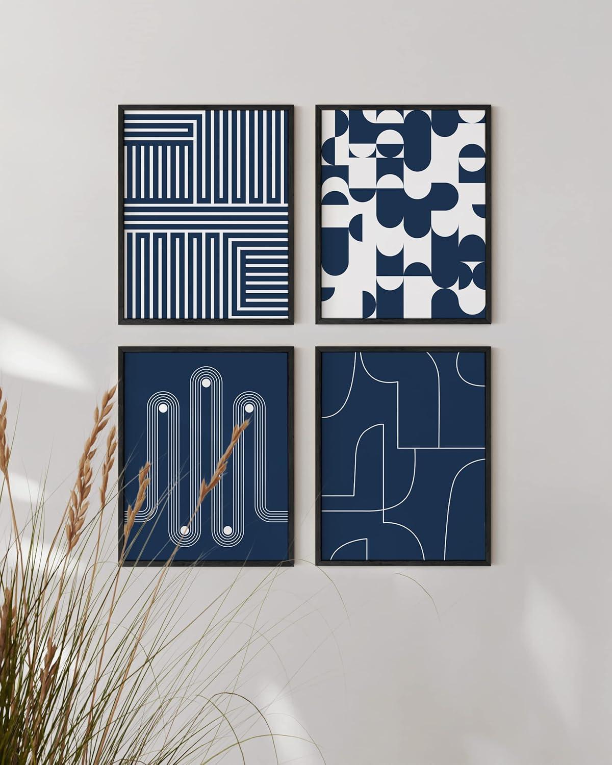 HAUS AND HUES Abstract Art Wall Decor Set of 4 - Abstract Art, Blue Art, Blue Poster, Navy Blue Abstract Art, Blue Art Print, Navy Blue Pictures for Walls, White and Blue Wall Art (Unframed 8x10)