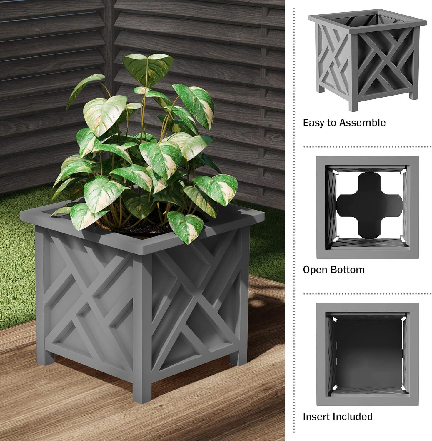 Pure Garden 14.75" Lattice Planter Box, Gray