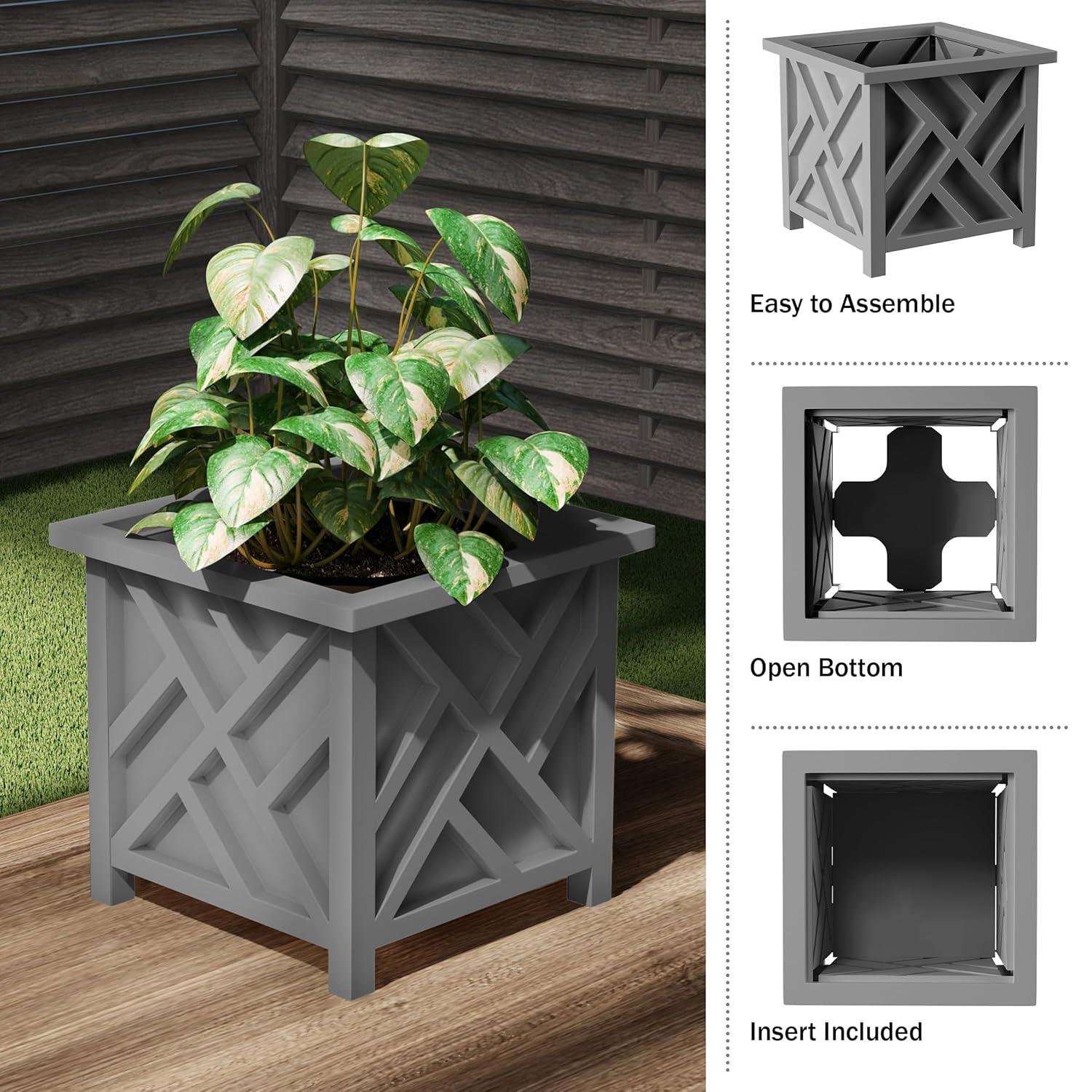 Pure Garden 14.75" Lattice Planter Box, Gray