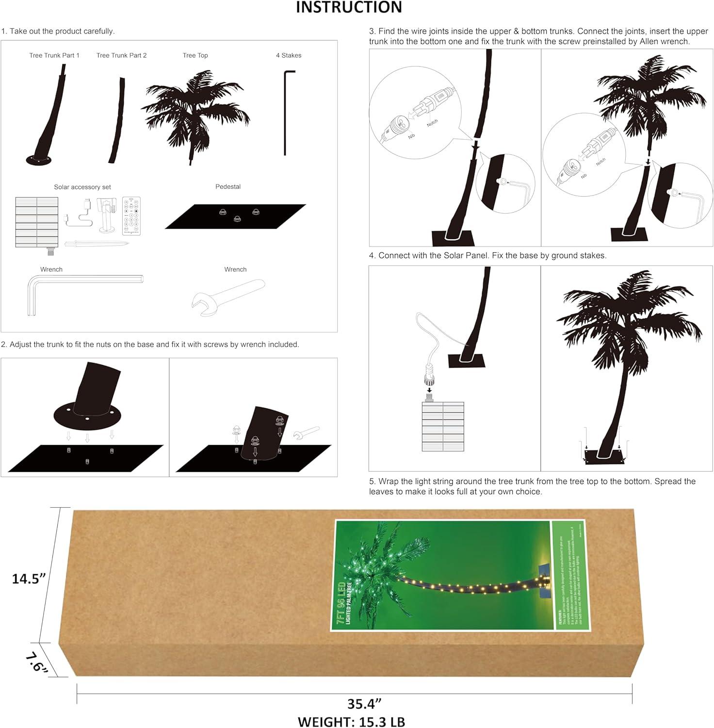 Lightshare 7 Feet Artificial Palm Tree with White Lights