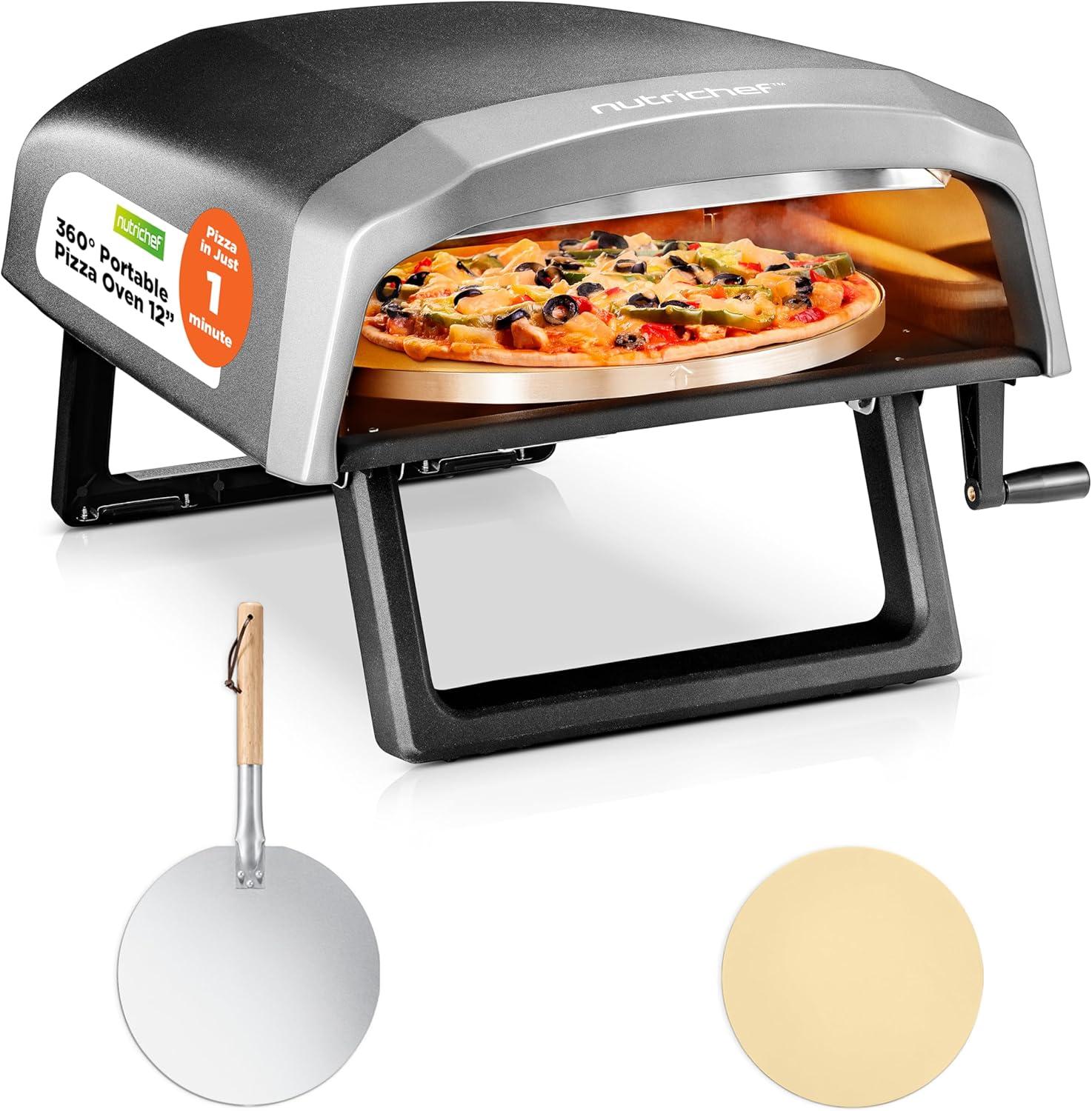 NutriChef Black Gas Outdoor Pizza Oven with Rotating Stone