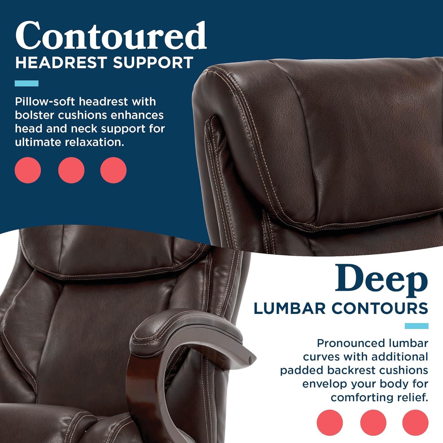 La-Z-Boy La-Z-Boy Bellamy Executive Office Chair with Memory Foam Cushions, Real Wood Arms and Swivel Base, Waterfall Seat Edge, Faux Bonded Leather