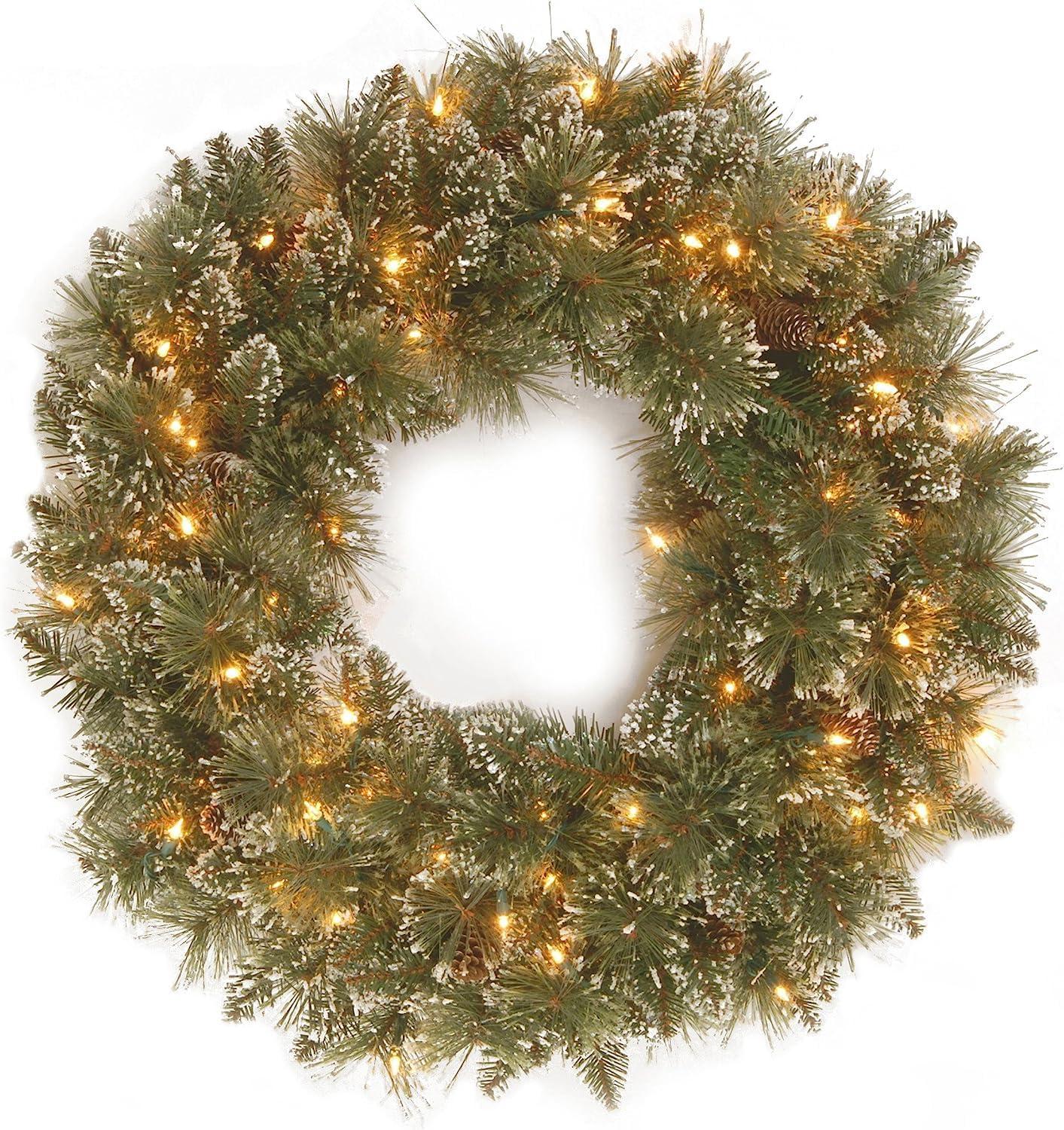 Winter Pine Cone Artificial Front Door Wreath with LED Lights