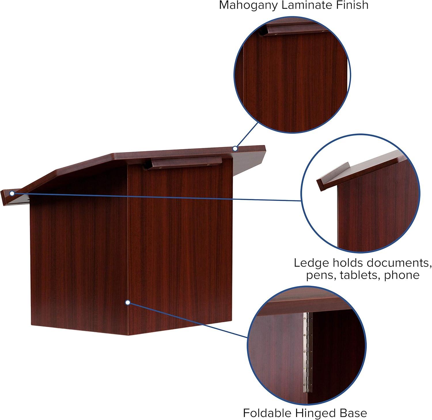 Collette Foldable Tabletop Lectern in Mahogany - Slanted Top with Ledge