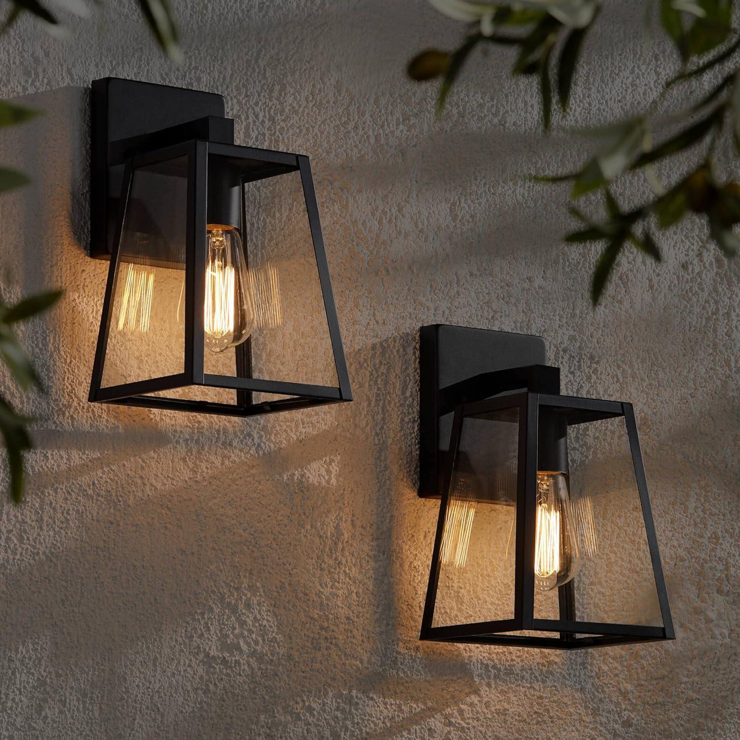 Mystic Black Steel Outdoor Wall Lights with Clear Glass