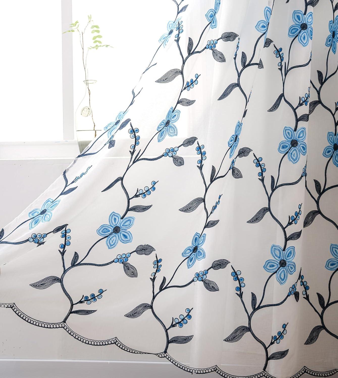 Red Barrel Studio® Embroidery Sheer Curtain 2 Panels Set Luxury Window Curtain Attached Valance With Satin Backing And 2 Tie Backs