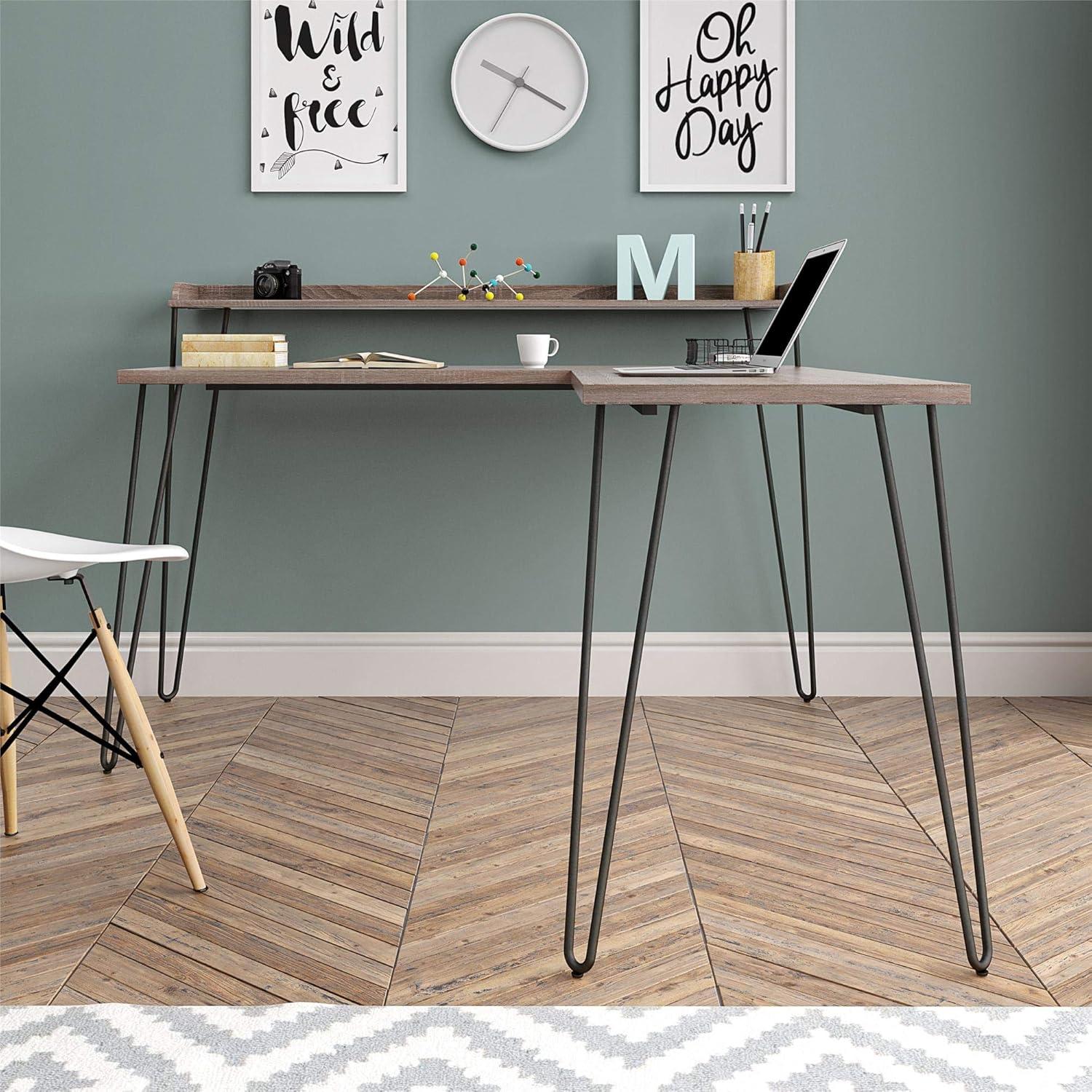 Shanewood 55.1 in. L-Shape Black Oak Computer Desk with Riser