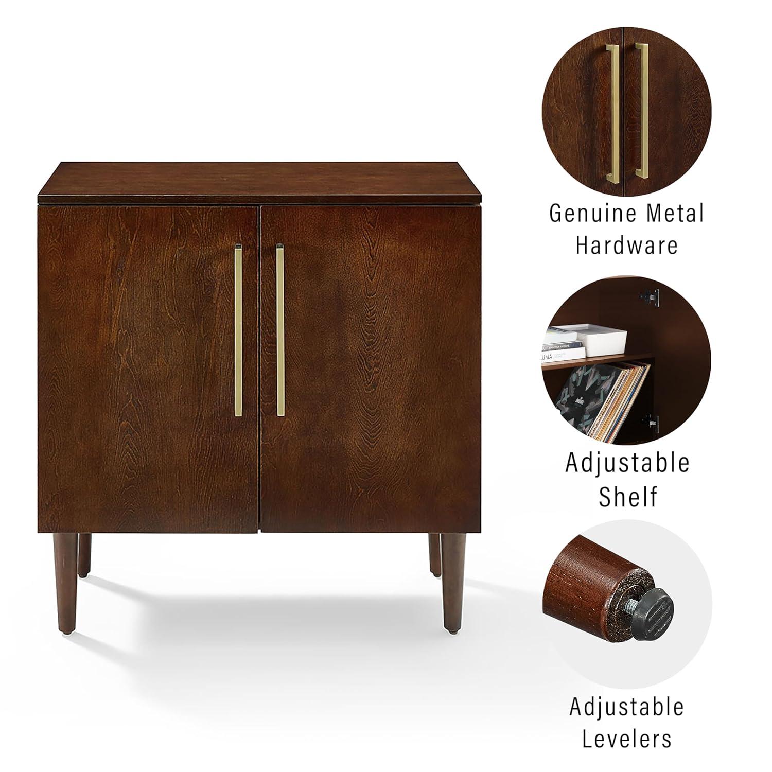 Everett Console Cabinet Mahogany - Crosley: Mid-Century Modern, Adjustable Shelf, 31"W X 14"D X 32.25"H