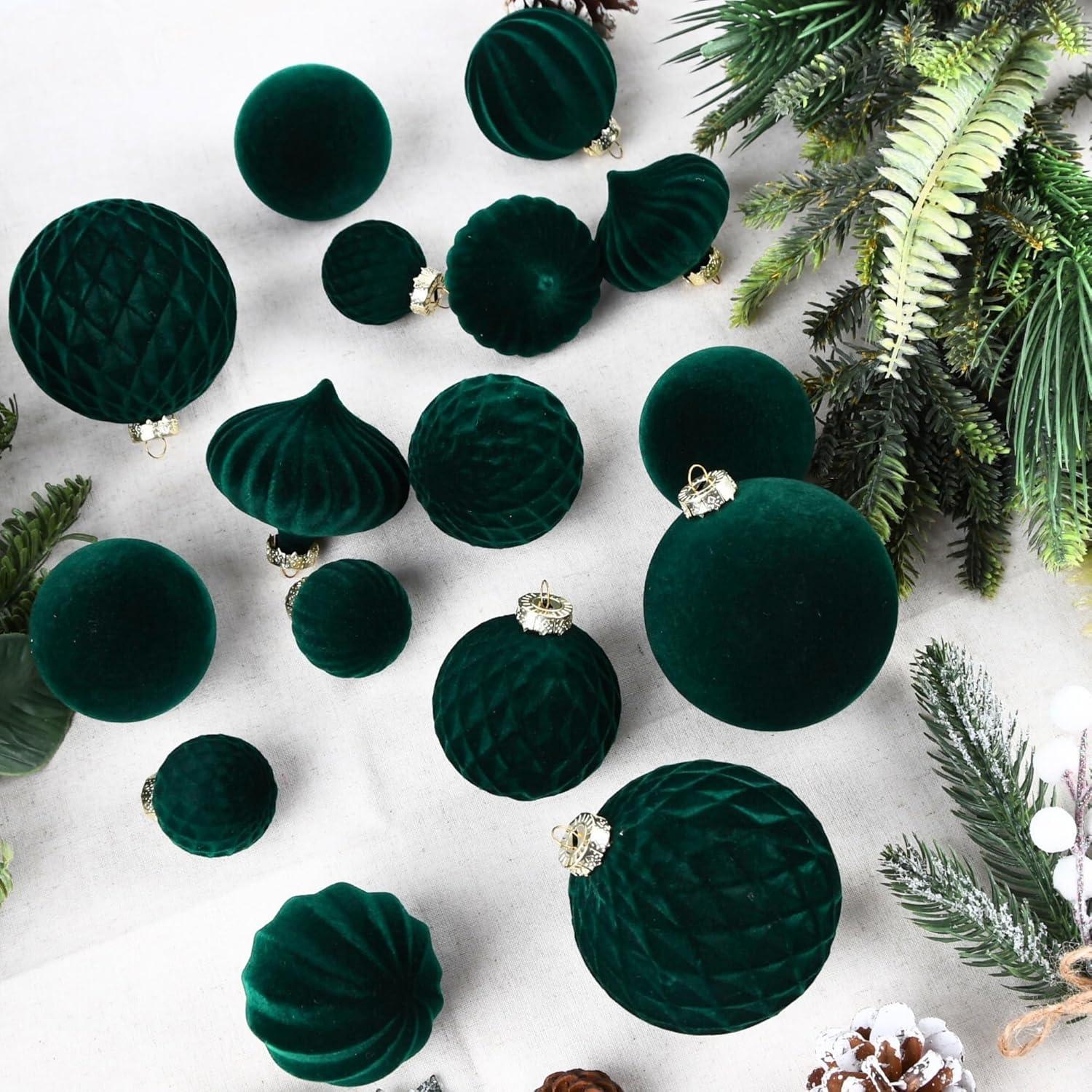 Dark Green Velvet Christmas Ornament Set - Pack of 28