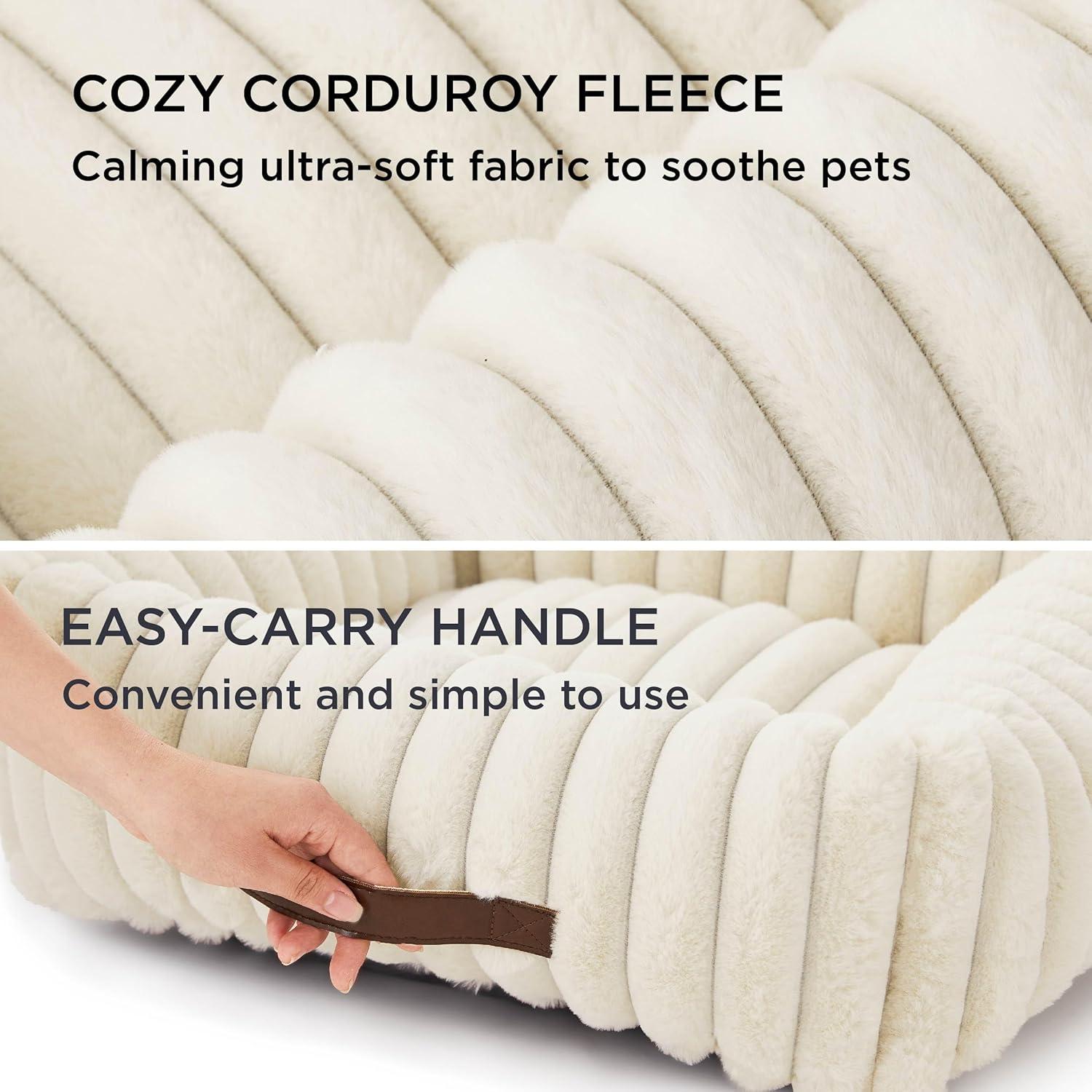 Cream Corduroy Fleece Orthopedic Dog Bed with Raised Sides