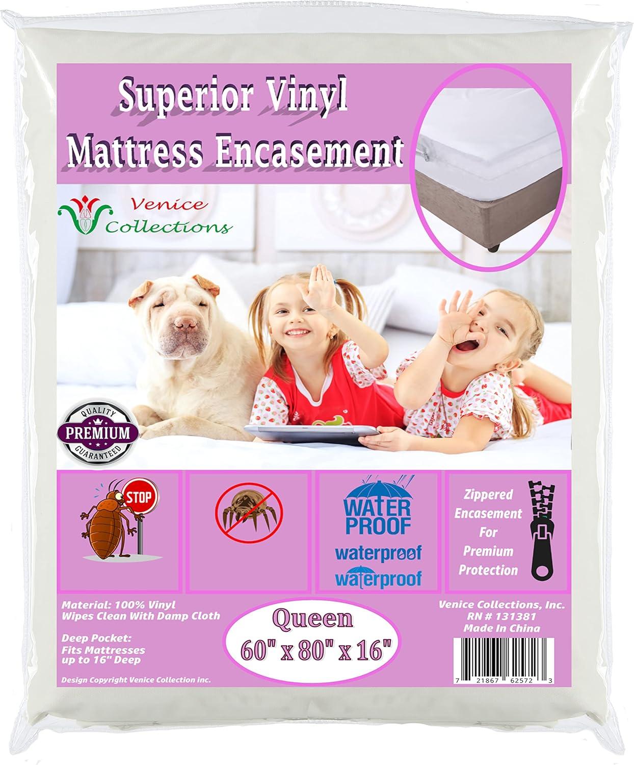 Venice® Superior Heavy Vinyl Zippered Mattress Cover 100% Water & Bed-Bug Proof Queen