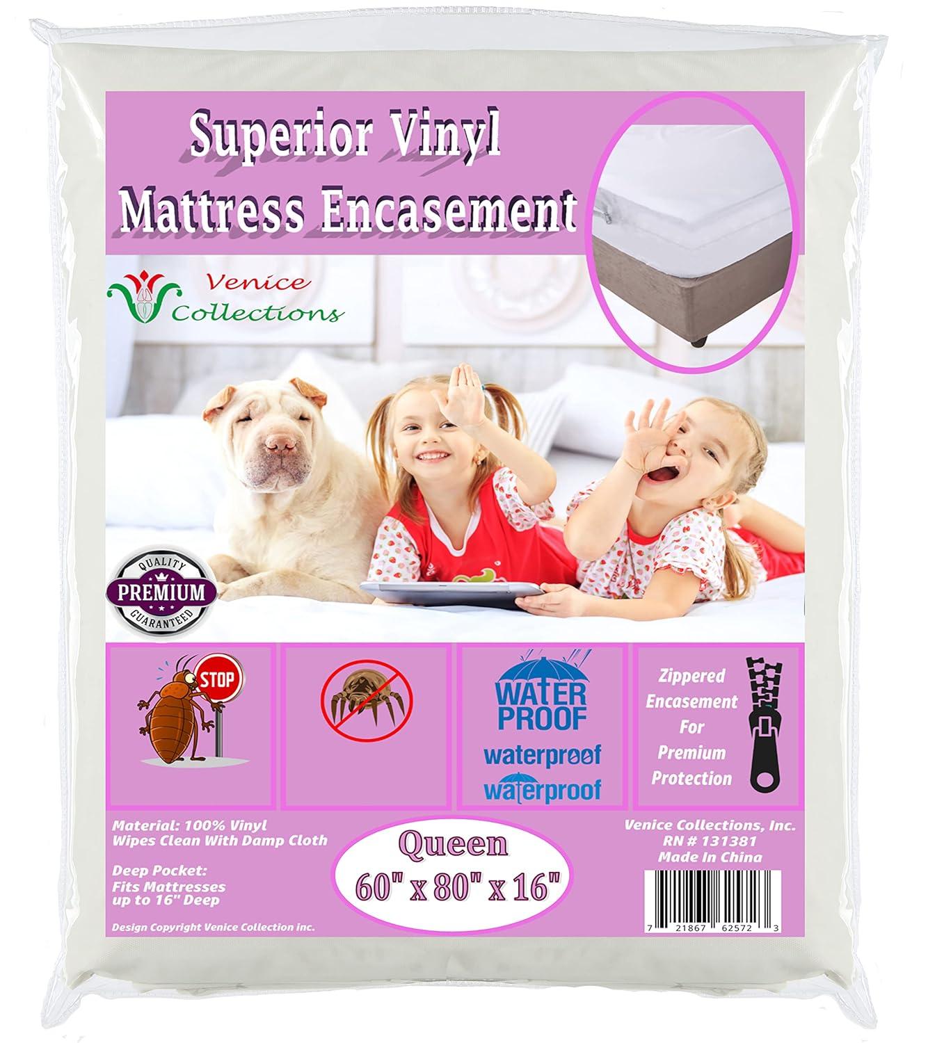 Venice® Superior Heavy Vinyl Zippered Mattress Cover 100% Water & Bed-Bug Proof Queen