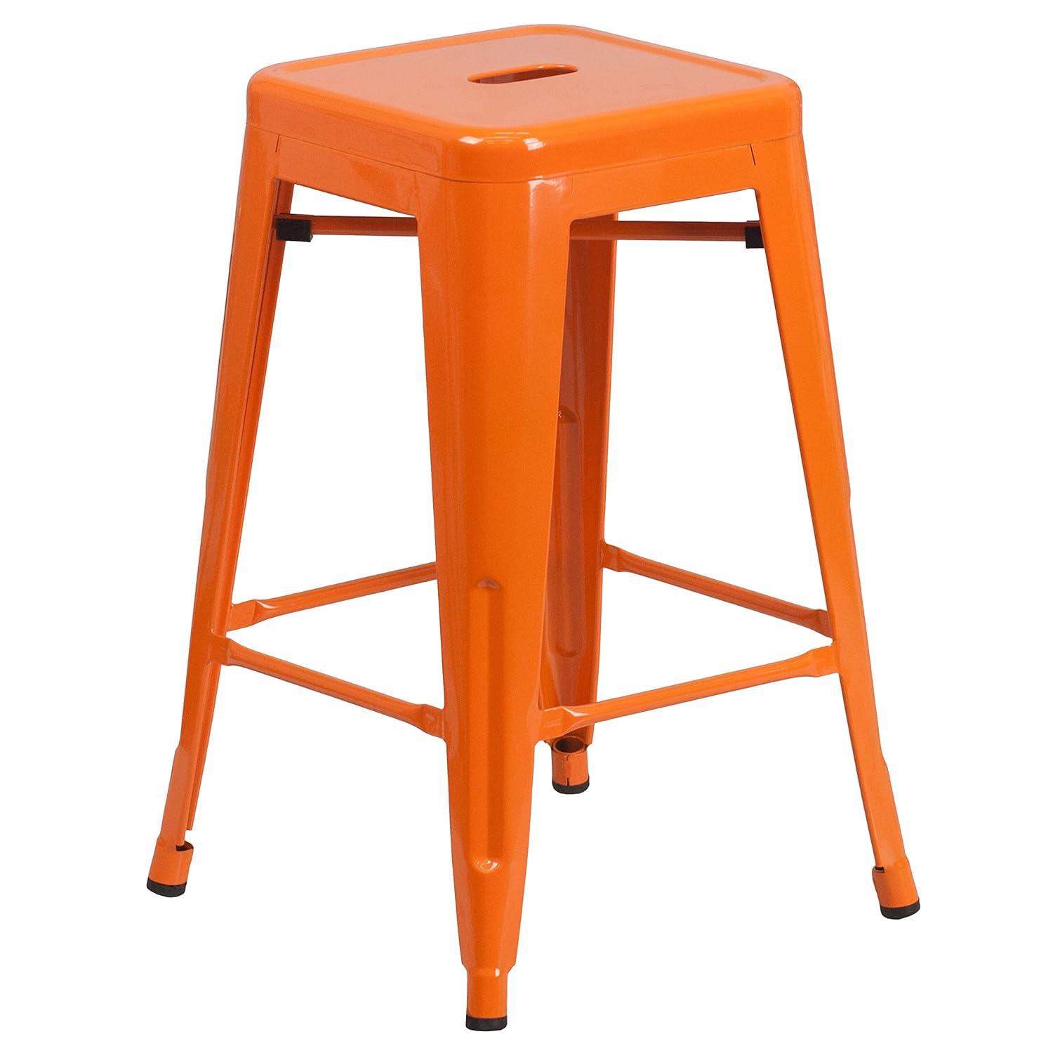 Flash Furniture Commercial Grade 24" High Backless Orange Metal Indoor-Outdoor Counter Height Stool with Square Seat