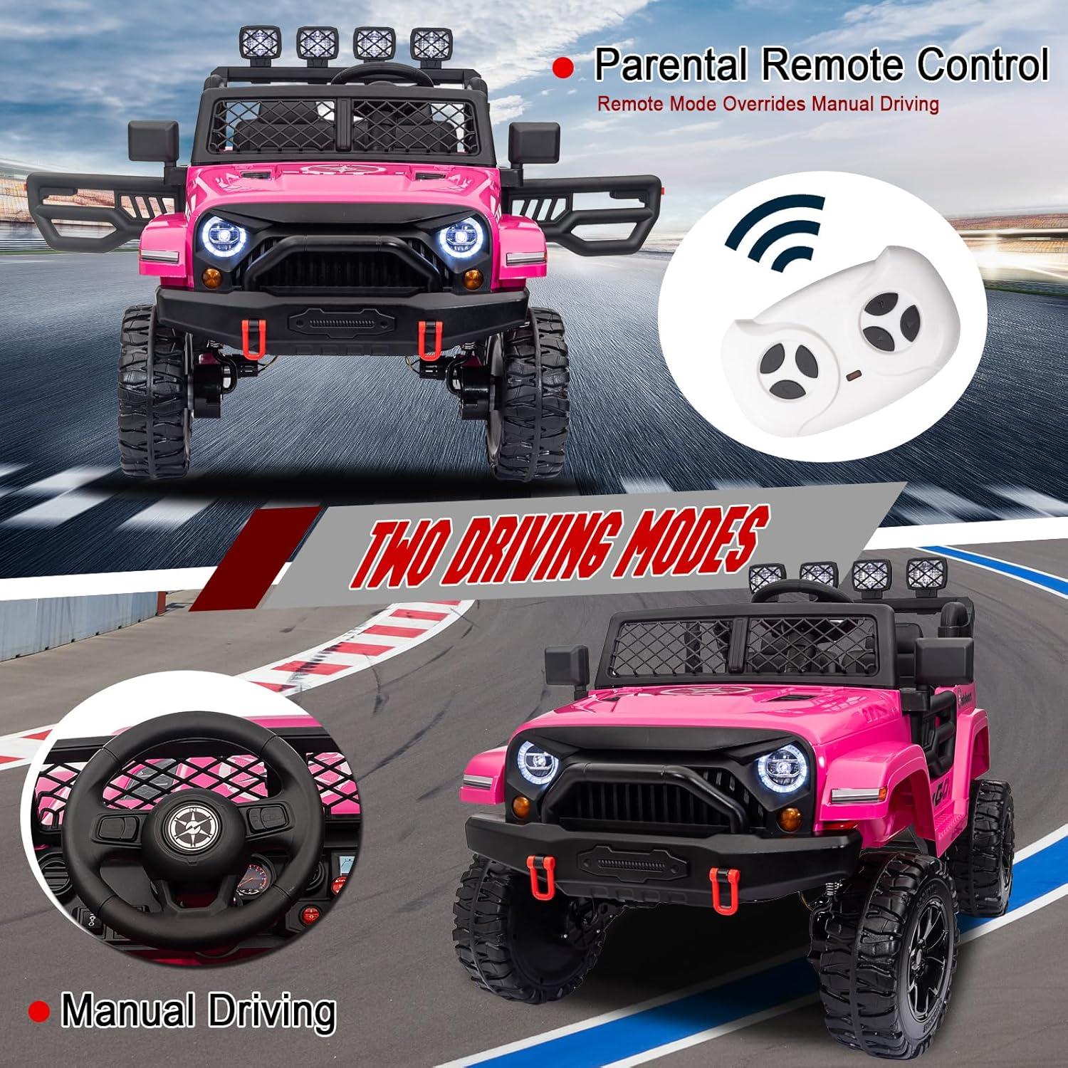 Pink 24V 2-Seater Kids Ride-On Jeep with Remote Control