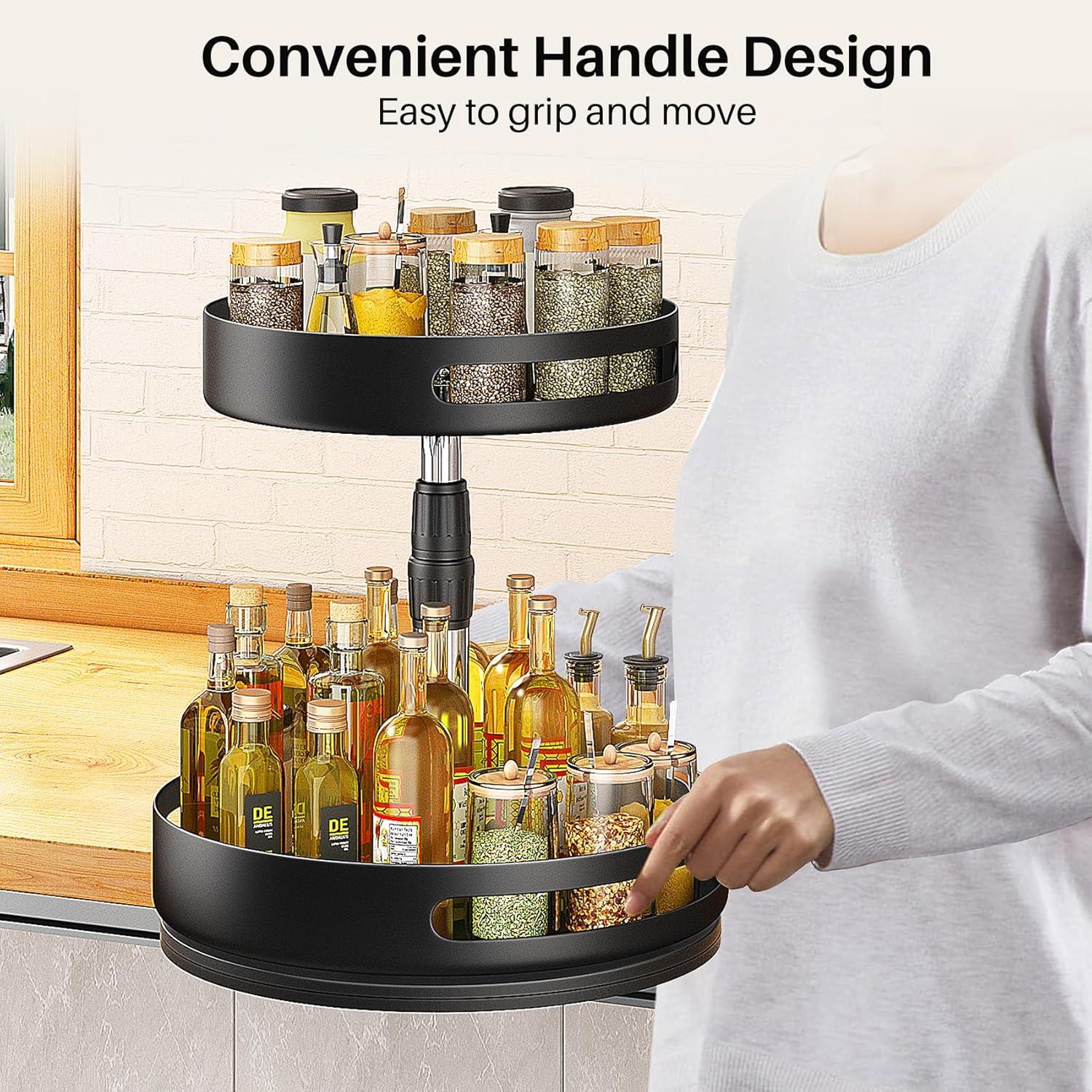 Lazy Susan Spice Rack Organizer for Cabinet - 2 Tier Height Adjustable Seasoning Organizer Metal Lazy Rotating Turntable Spice Organization for Table Top Pantry Kitchen Counter Storage (10 inch)