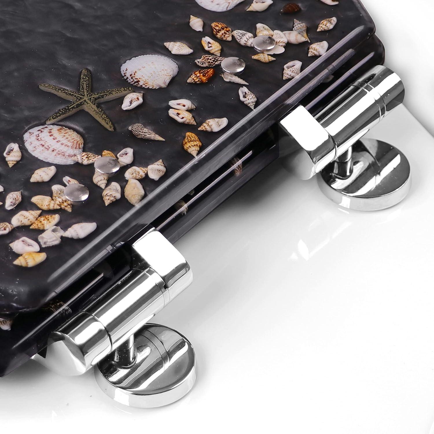 Home+Solutions Deluxe Resin Maui Decorative Elongated Toilet Seat - Coastal Decor, Beach House, Shells, No Slam Toilet, Slow Close, Resin Elongated Toilet Seats